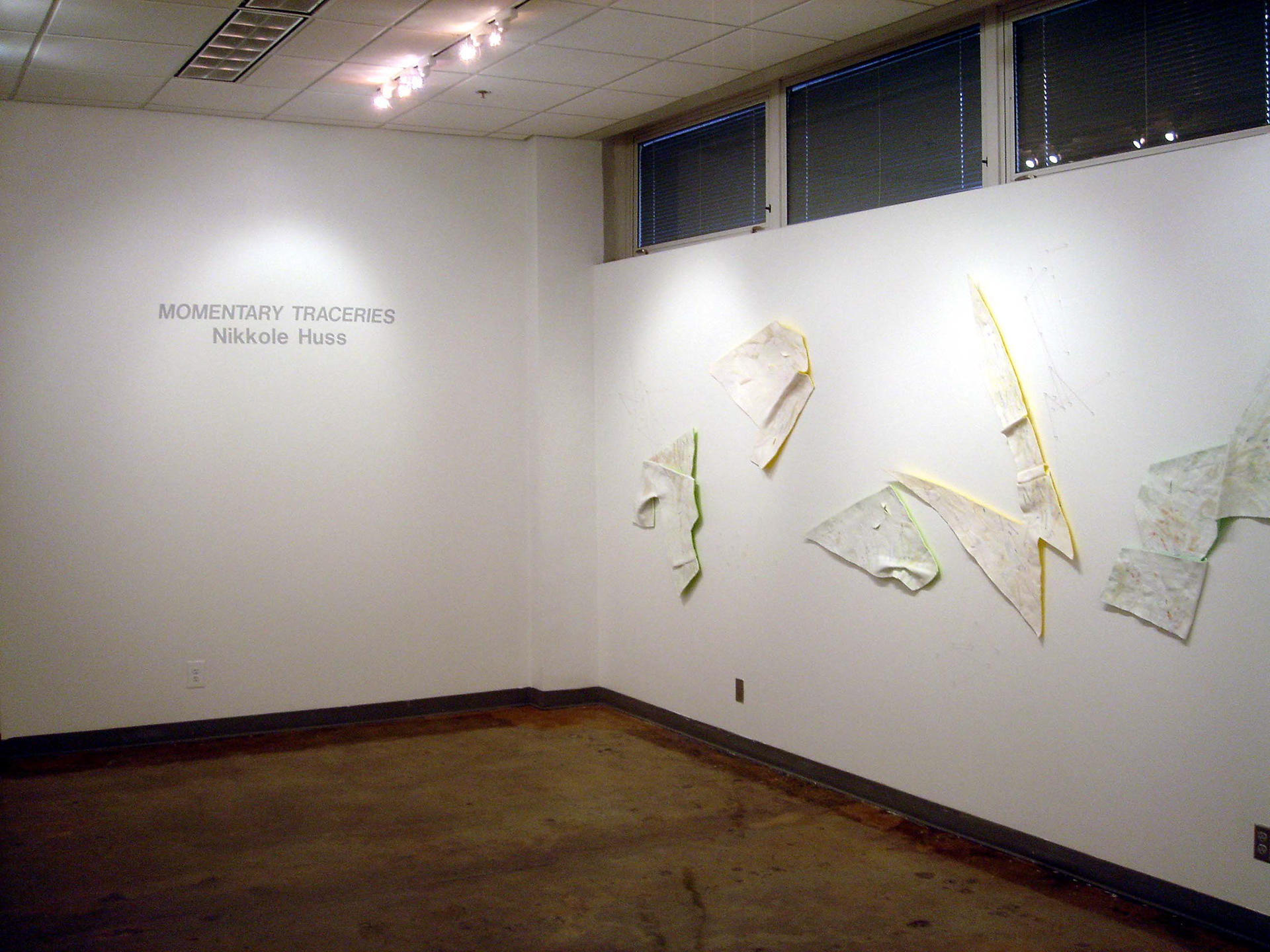 Momentary Traceries, thread, felt, colored pencil, and found papers, dimensions variable