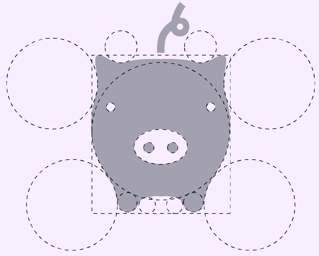Tilly Pig logo mark grid, the grid was used to create smooth vector curves within the design