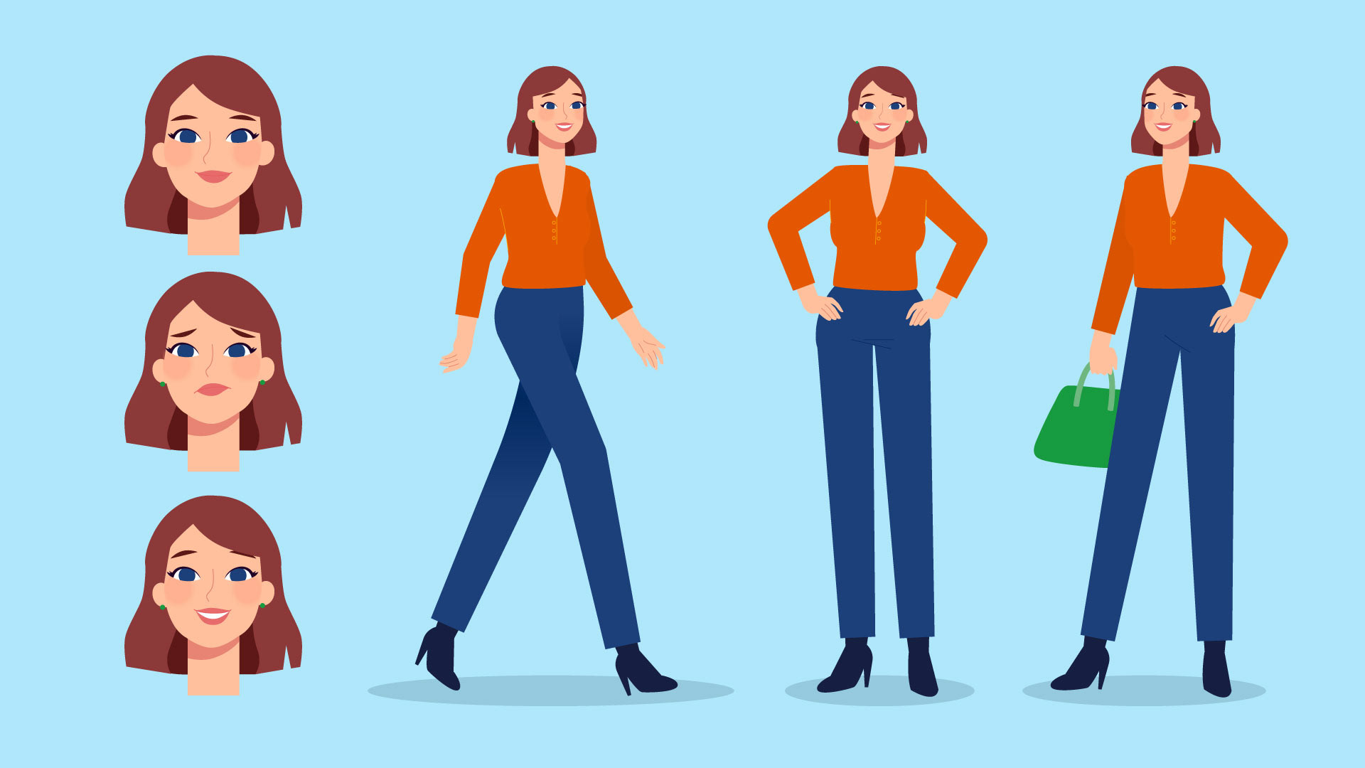 Character Exploration for the Bekunis campaign protagonist, contrasting facial expressions for discomfort and well-being after relief