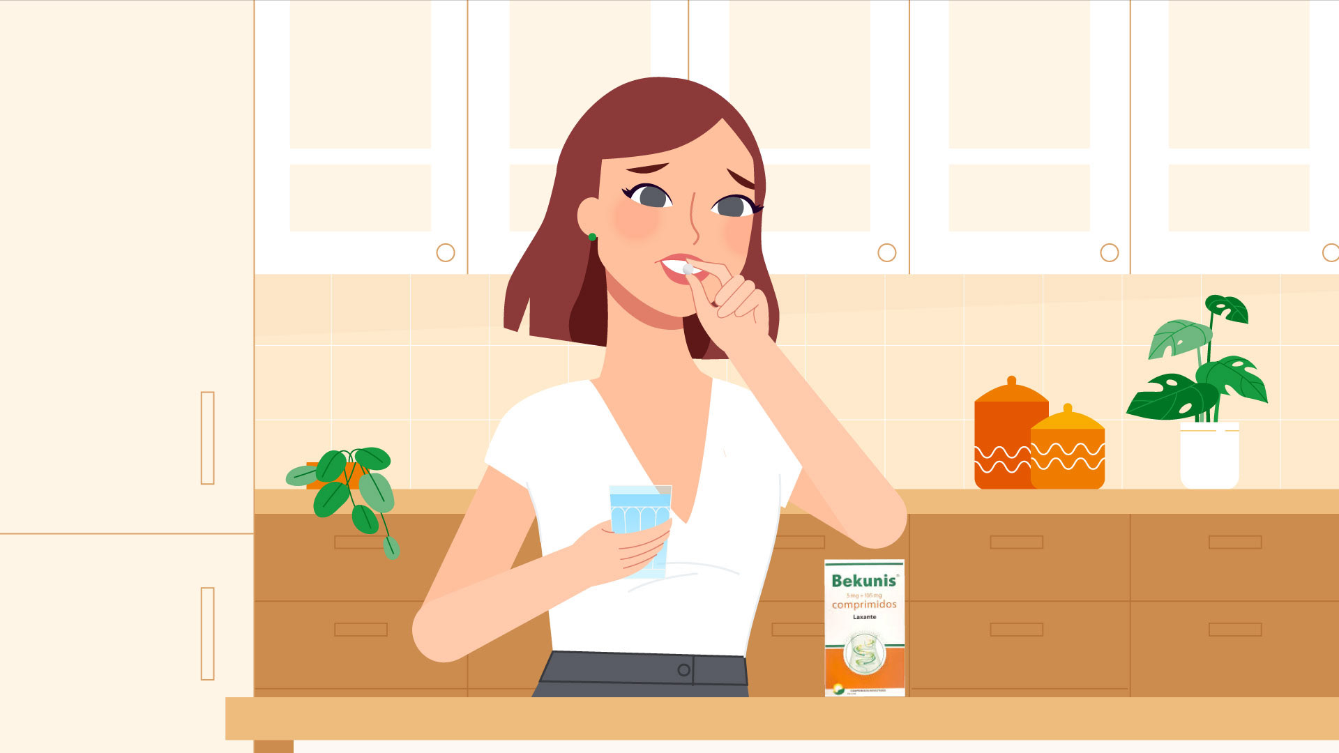 Illustration of the Bekunis campaign protagonist, contrasting facial expressions for discomfort