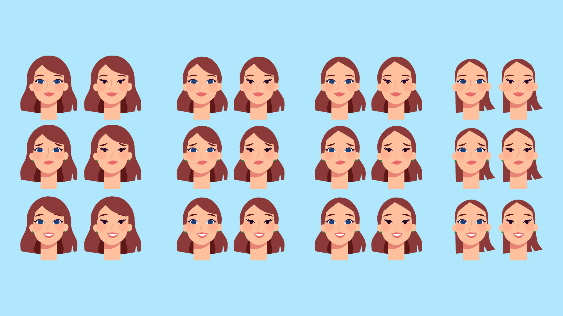 Character Exploration for the Bekunis campaign protagonist, contrasting facial expressions for discomfort and well-being after relief