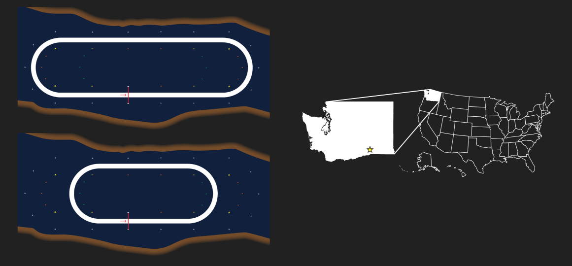 Course layouts and location map for Tri-Cities, Washington