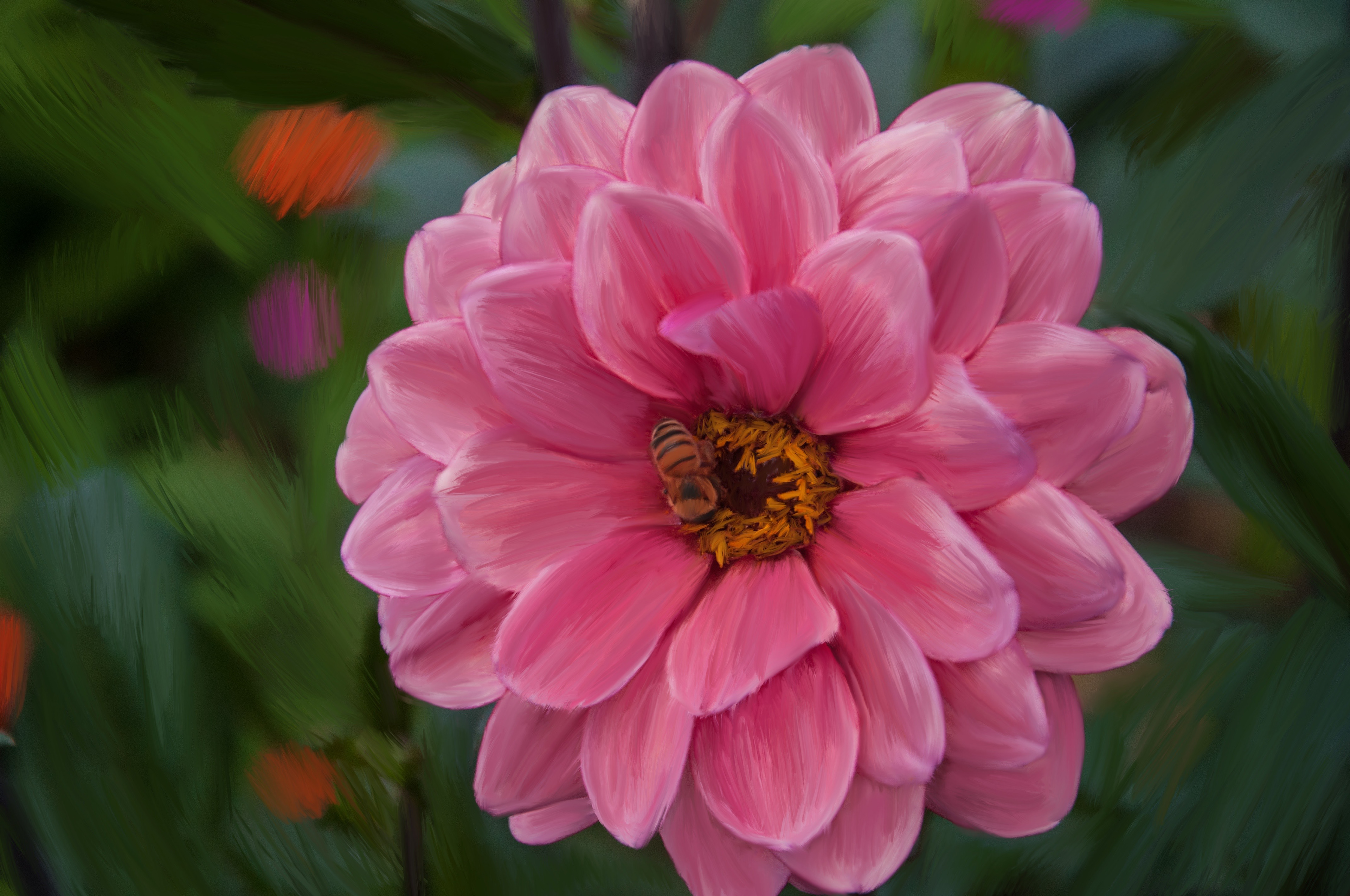 Pink Flower & Bee