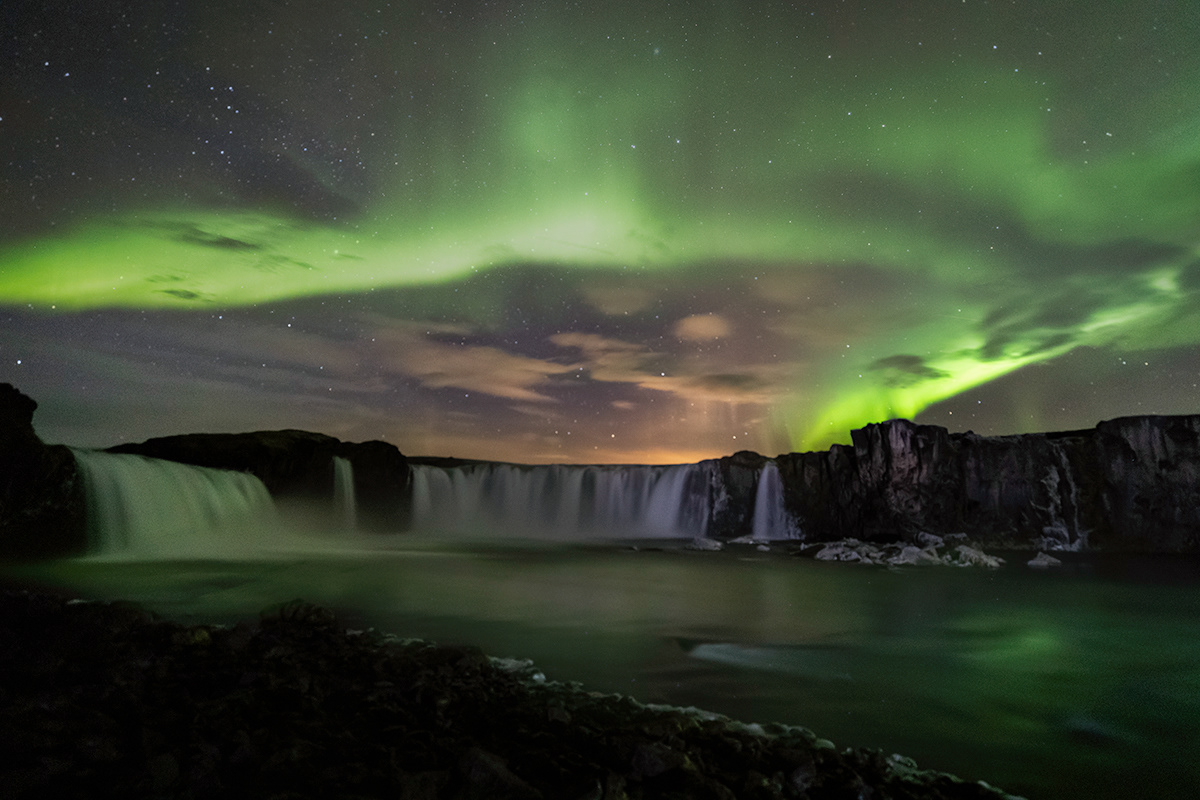 Aurora at Goðafoss