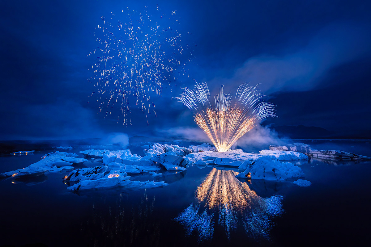 Fireworks at Glacier lagoon