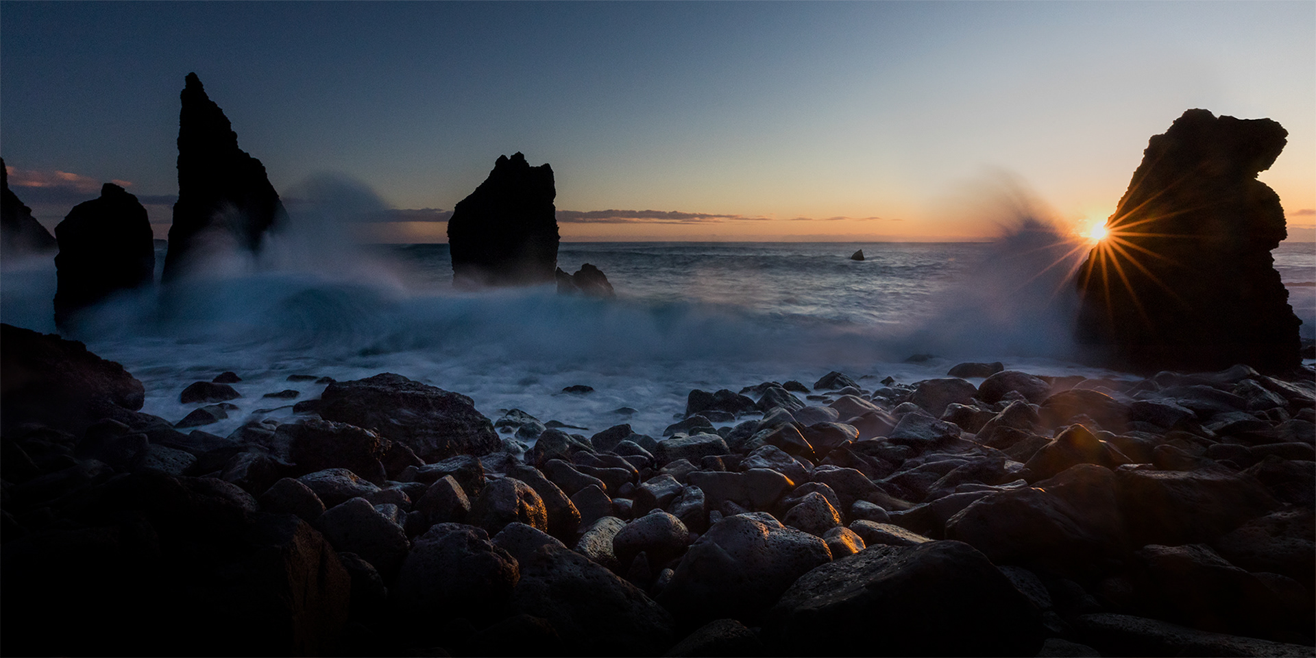 Reykjanes rocks at winter sunset