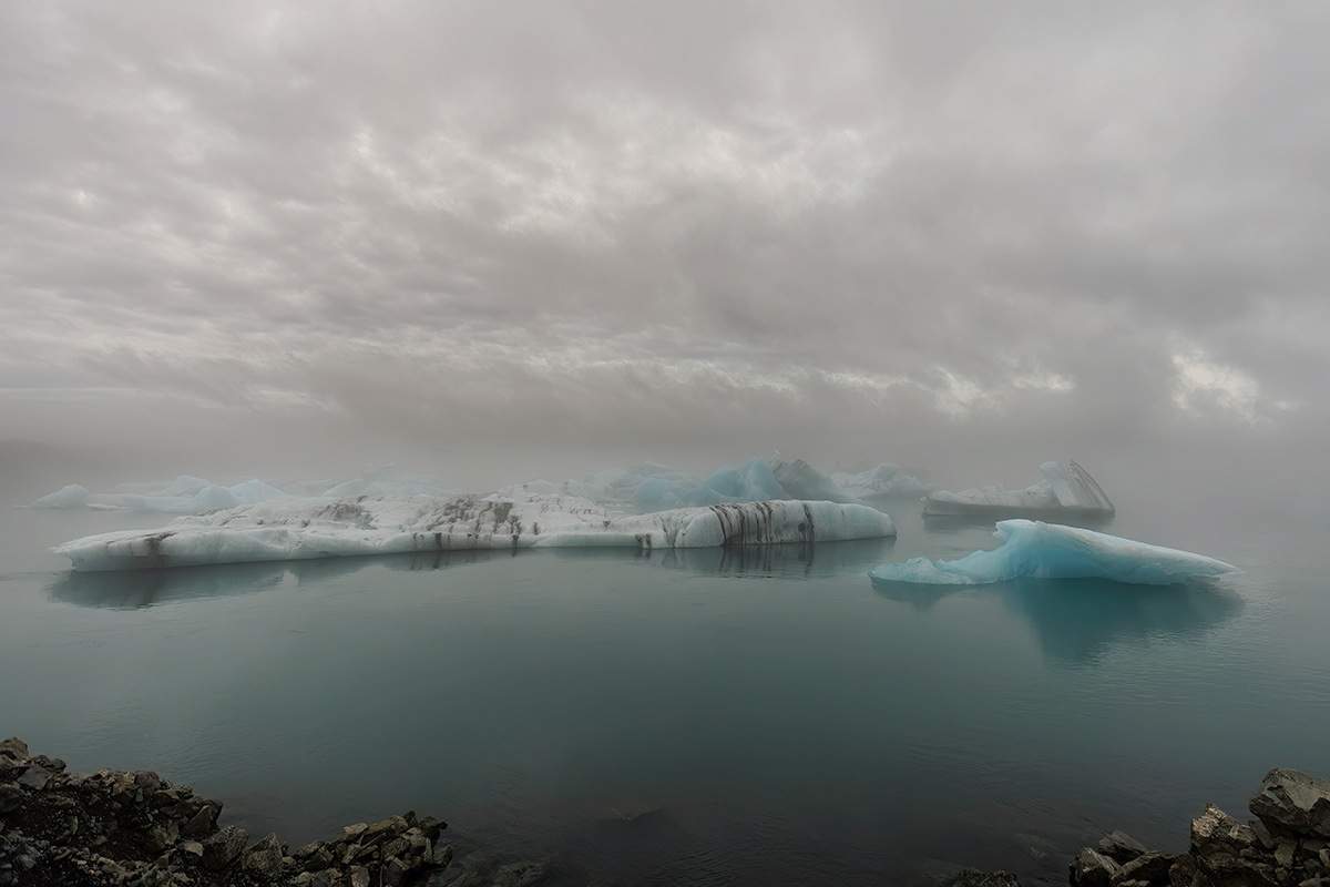 Misty day at glacier lagoon