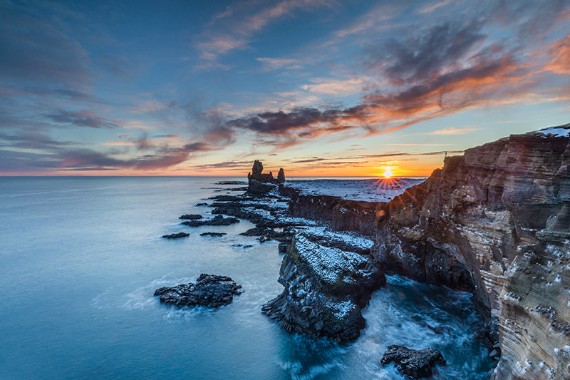 Sunset at Lóndrangar pillars