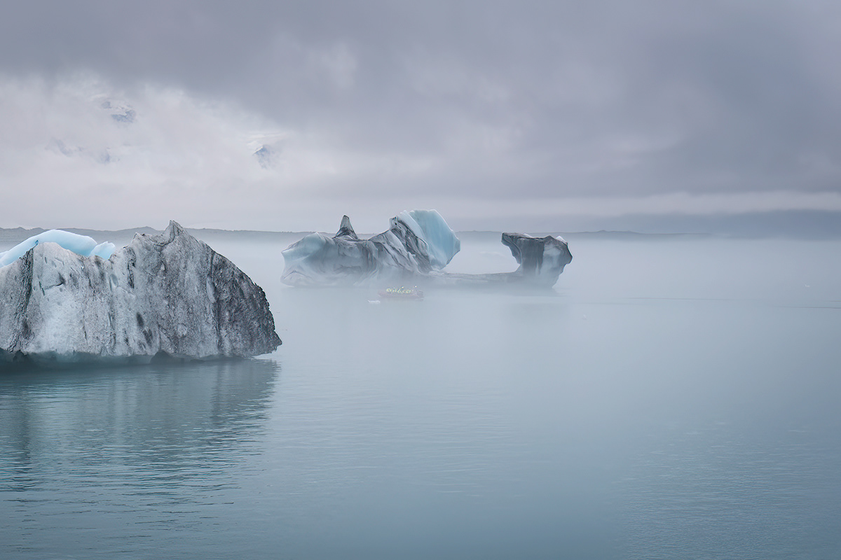 Misty day at glacier lagoon