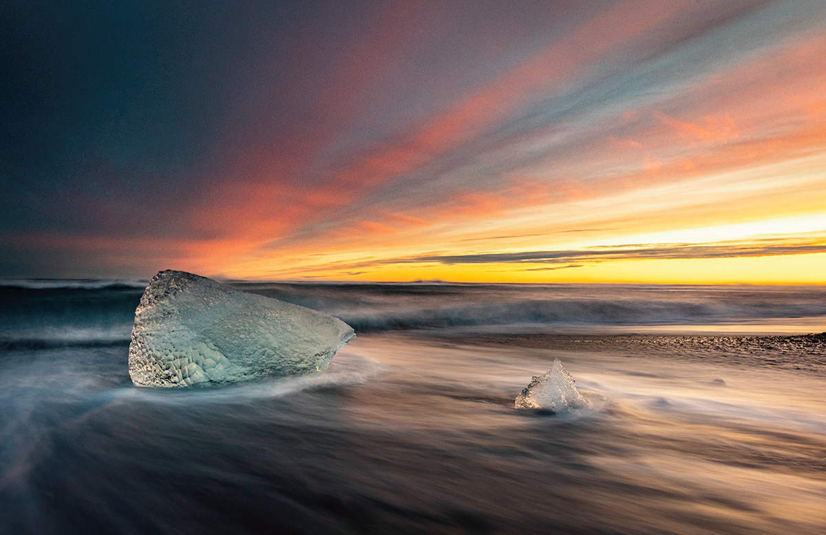 Diamond beach at sunset