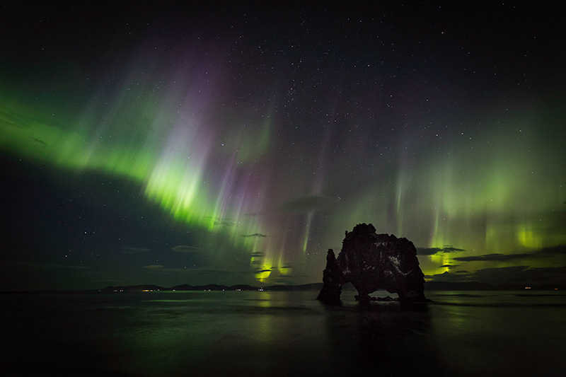 Aurora at Hvítserkur