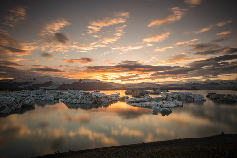 Sunset at glacier lagoon