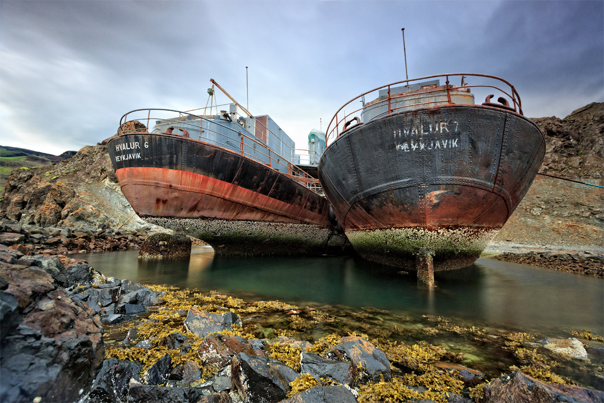 Old and rusty Whale boats in Hvalfjörður