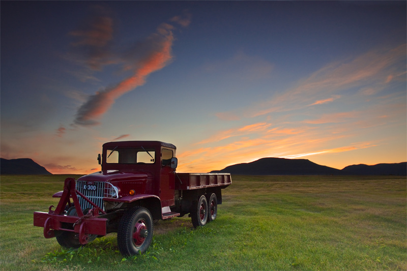 Old car in the sunset