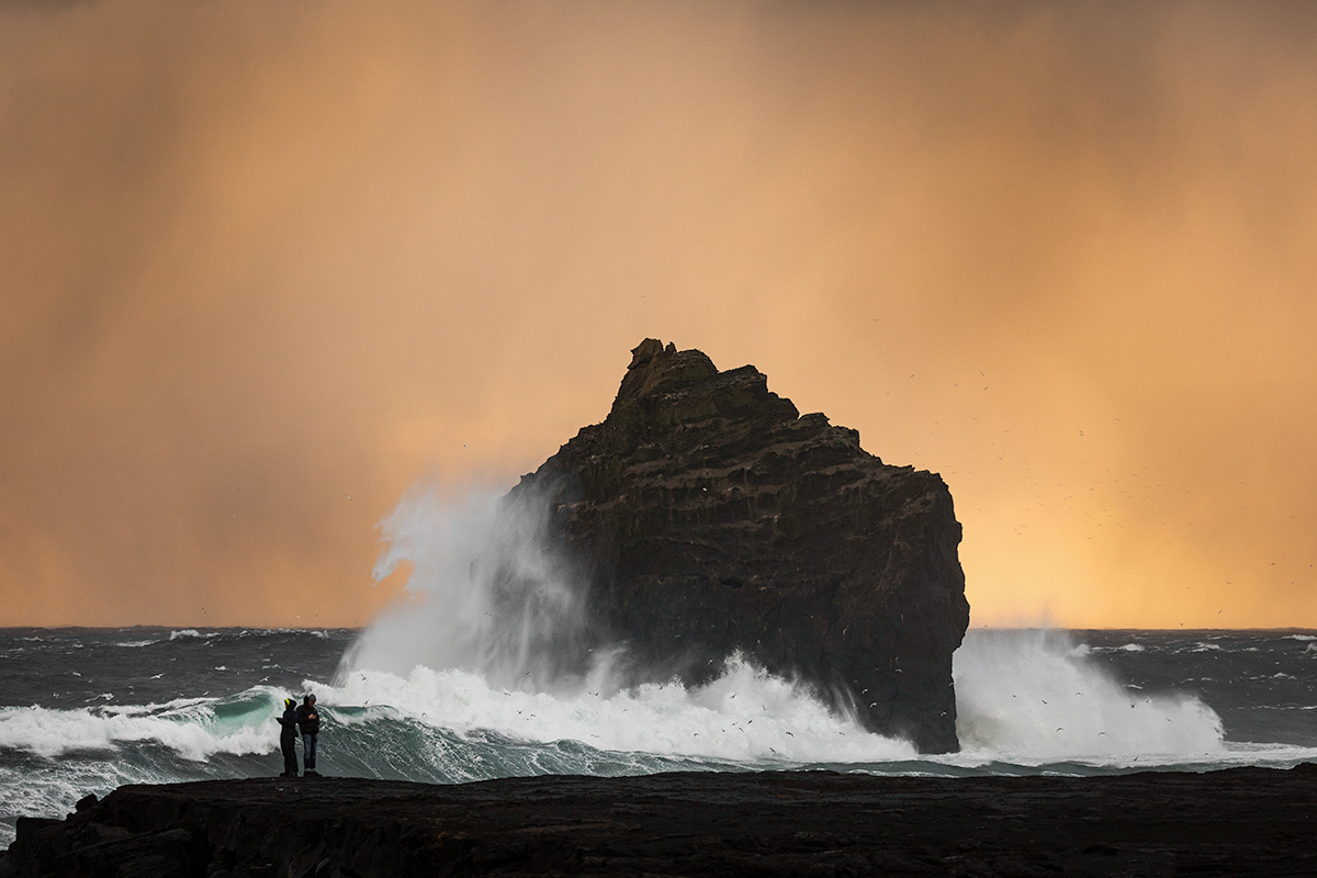 The rock at Reykjanes during winter strom