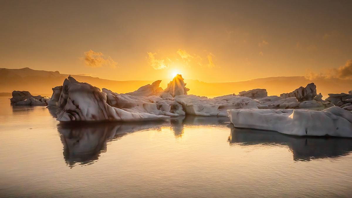 Sunset at glacier lagoon