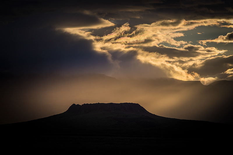 Crater Eldborg with sun rays