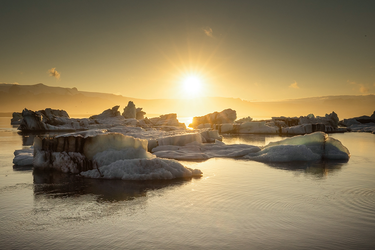 Sunset at glacier lagoon