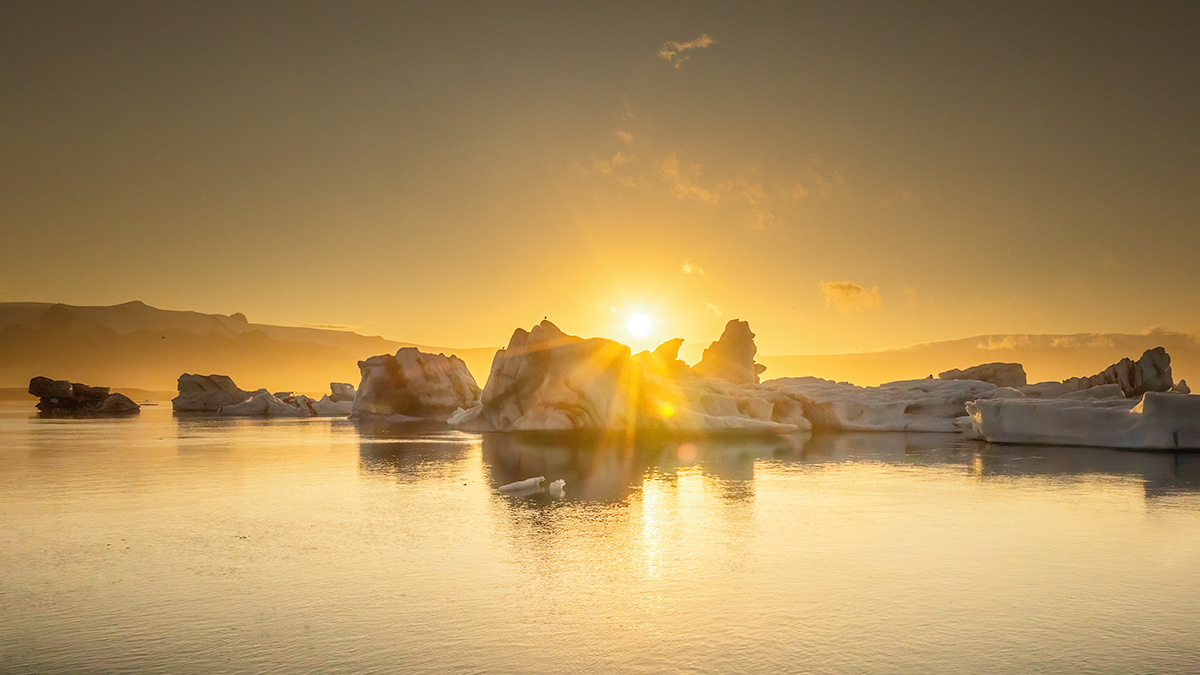Sunset at glacier lagoon