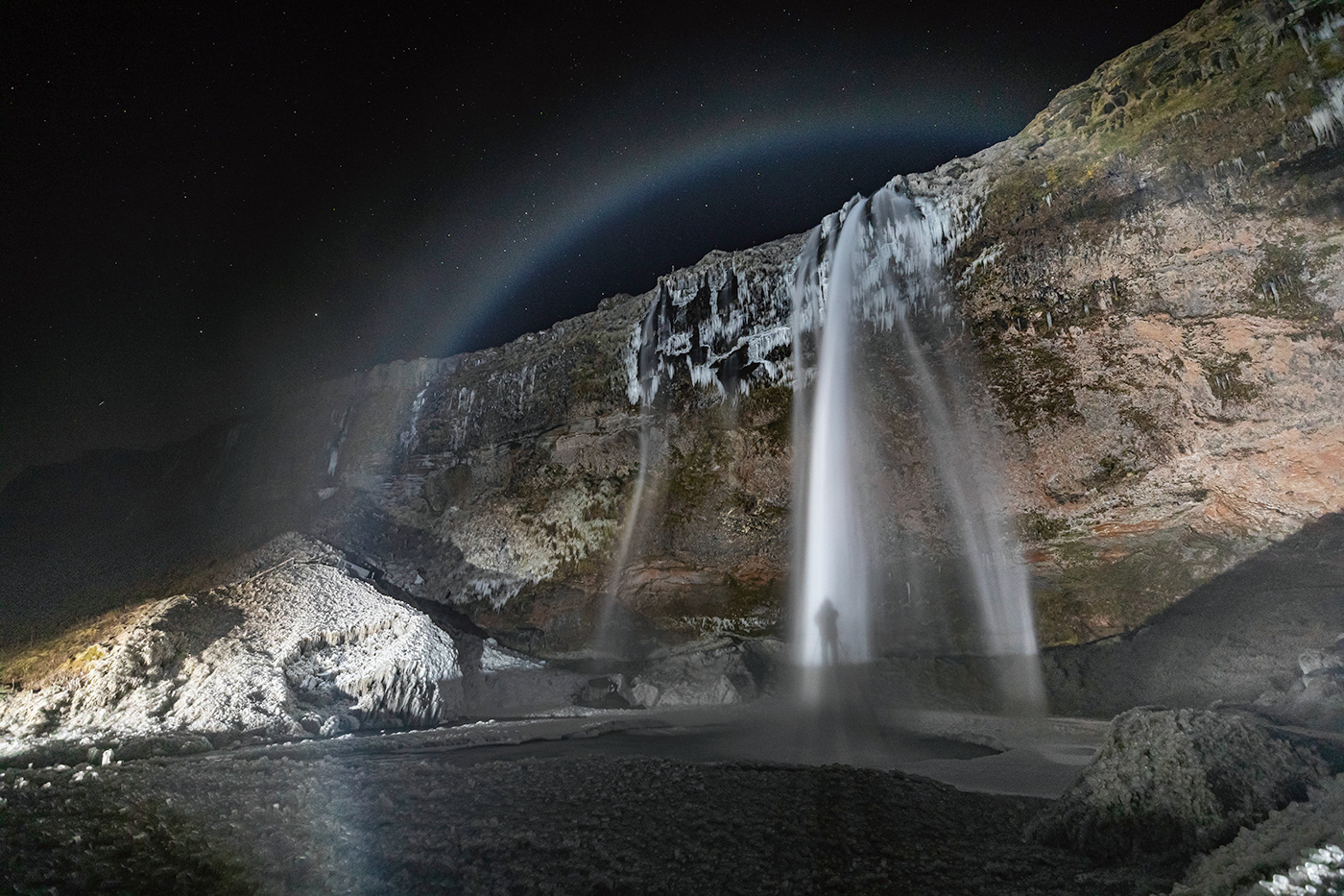 Seljalandsfoss with moonbow