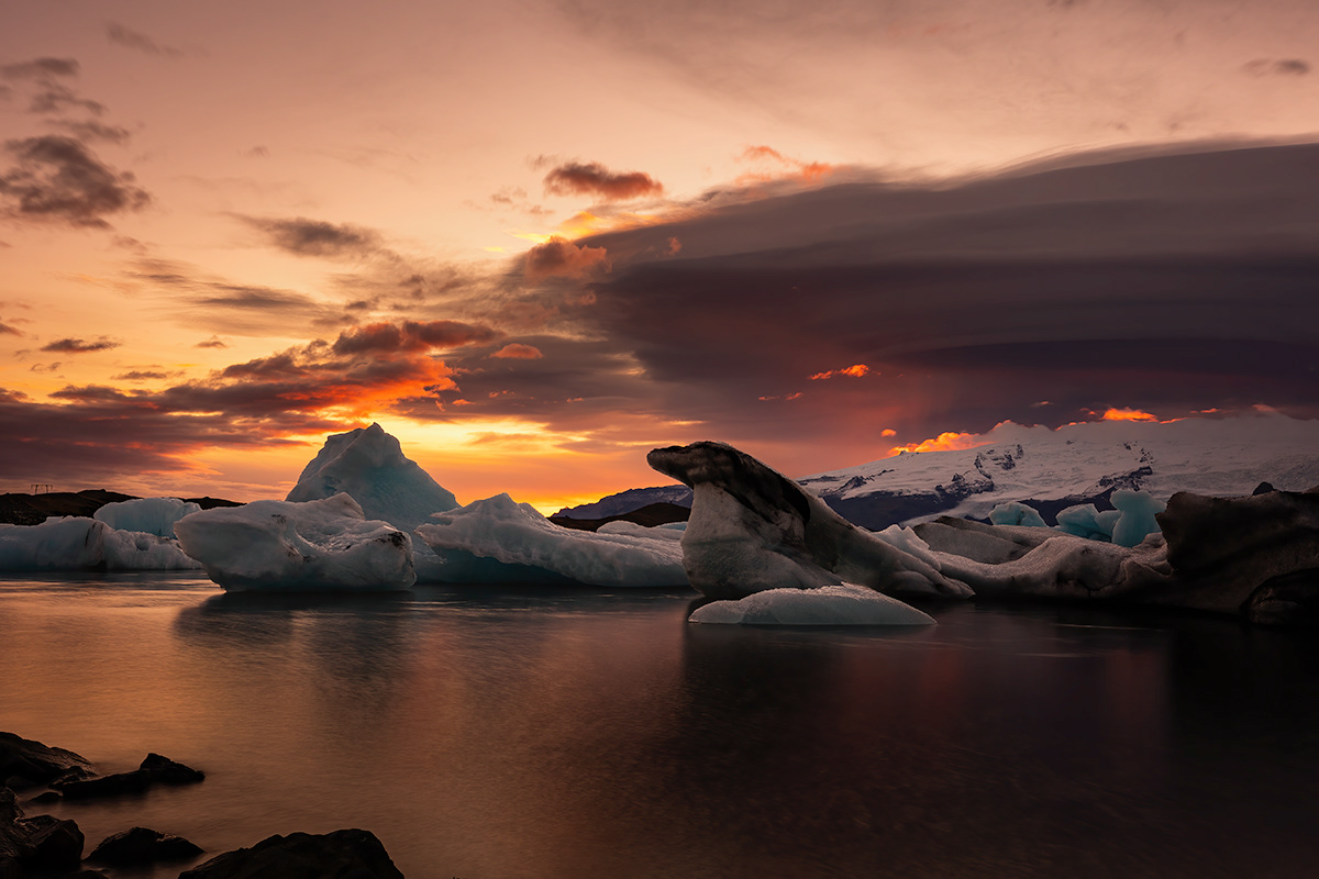 Sunset at Glacier lagoon