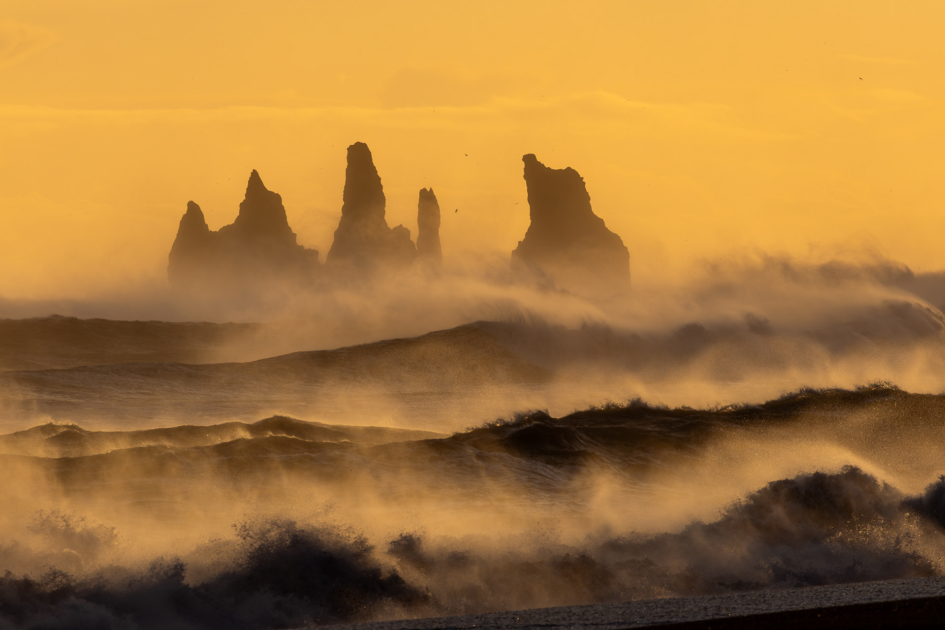 Brutal waves at black sand Sea Stacks