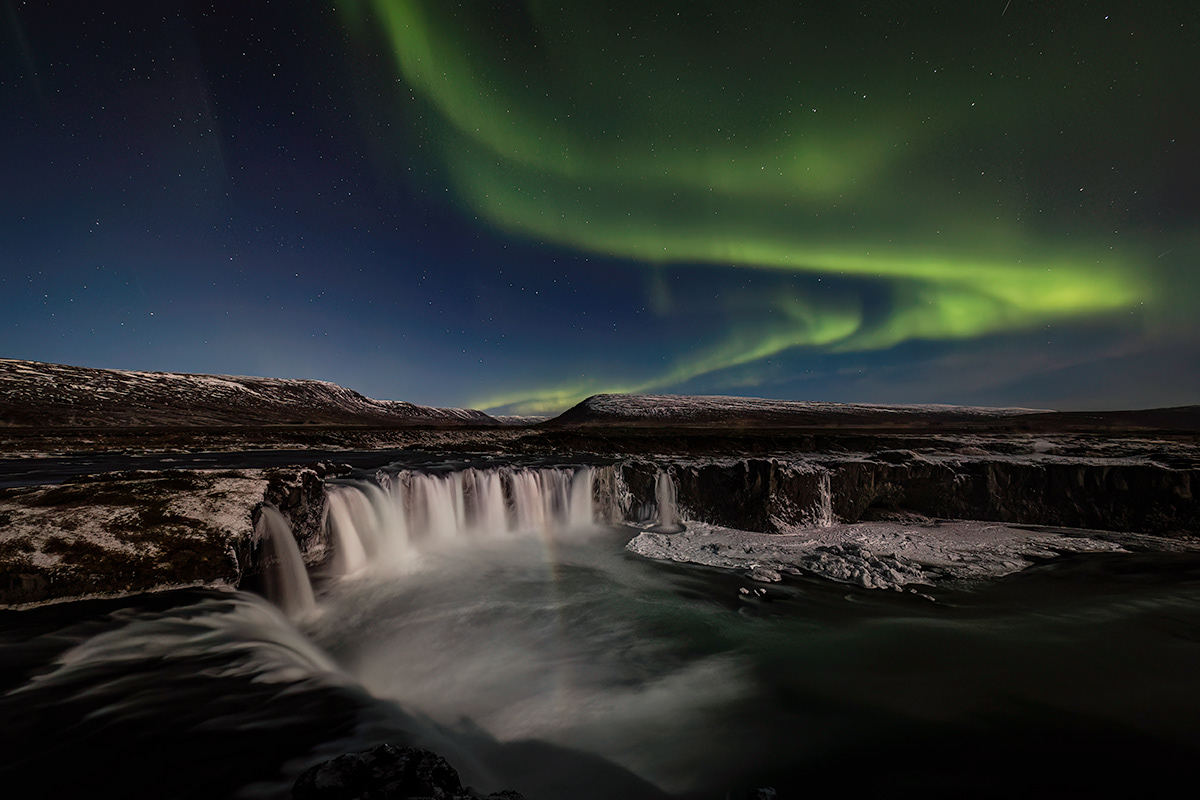Aurora at Goðafoss