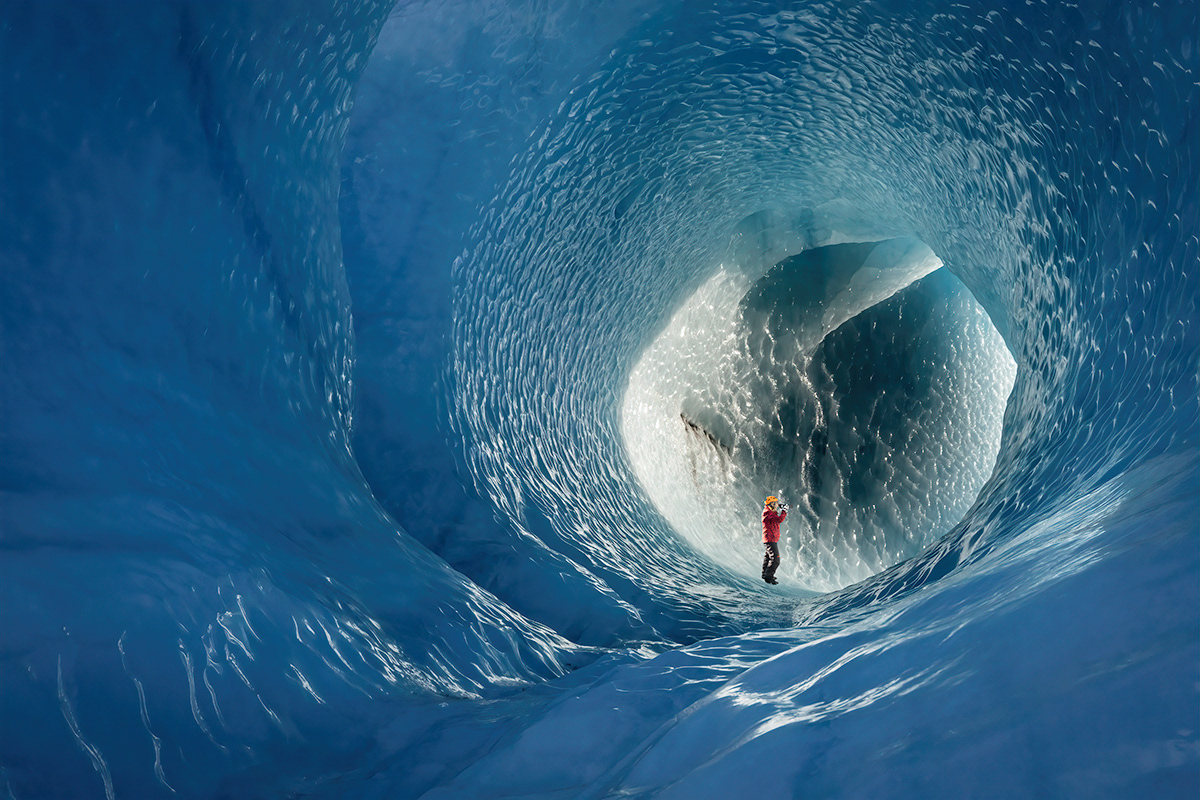 Frozen ice cave on Hoofells glacier lagoon