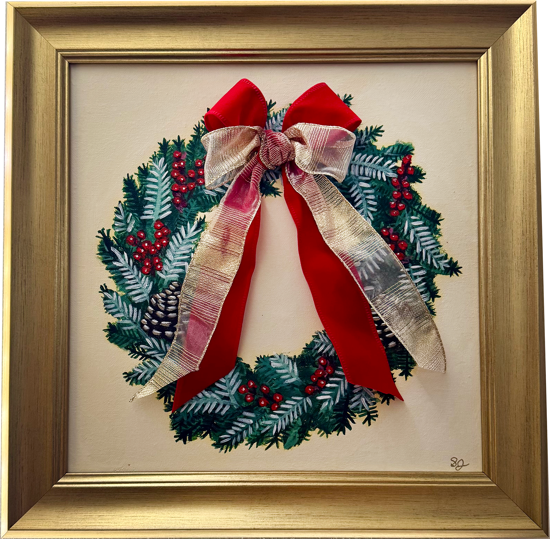 Holiday Wreath 12x12, framed