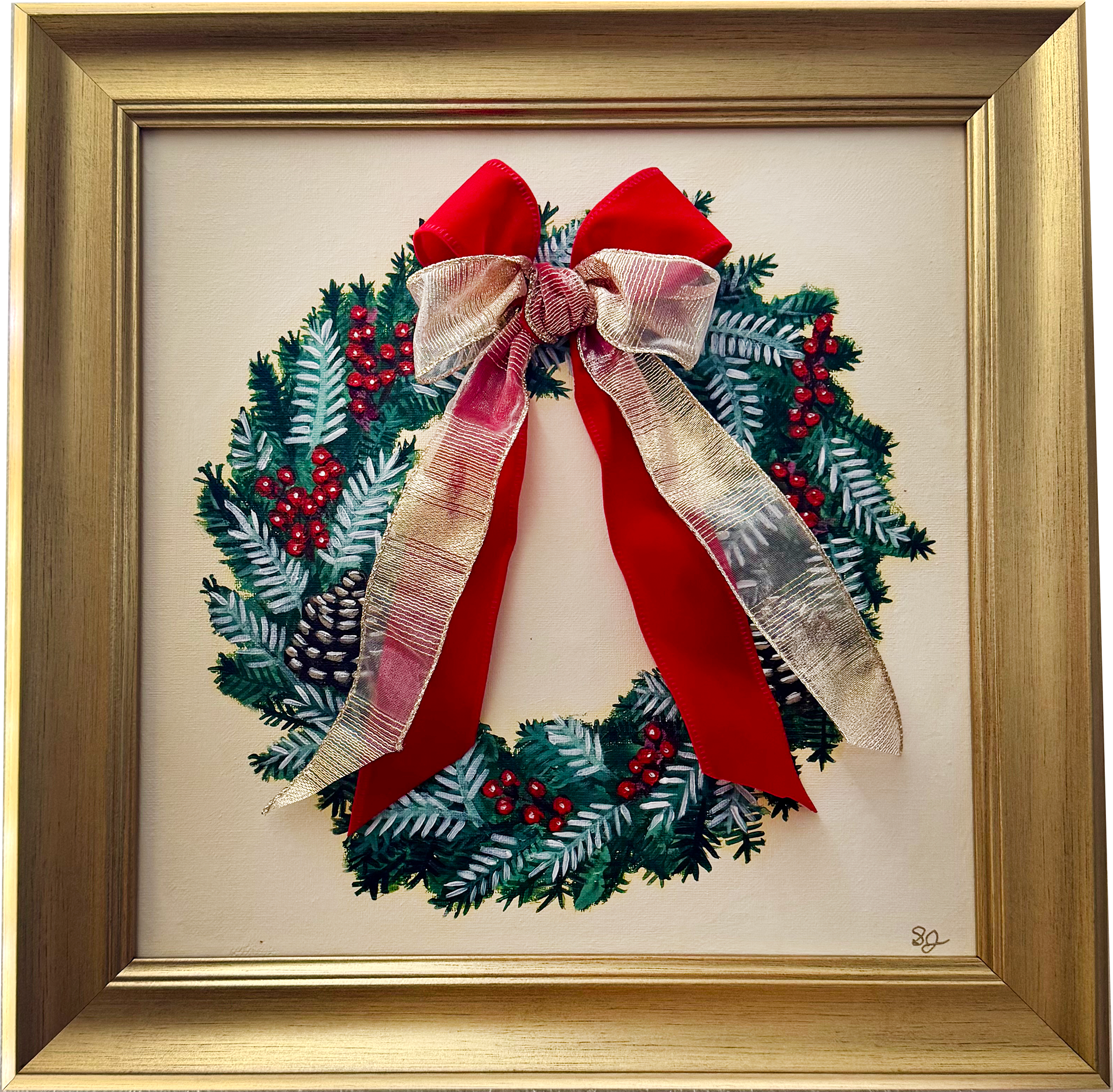 Holiday Wreath 12x12, framed