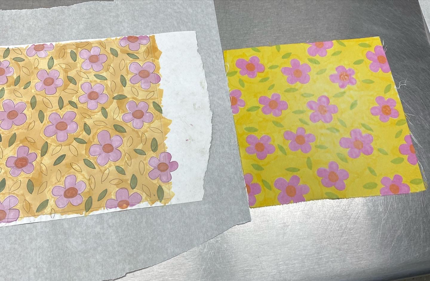 The painting (left) and heat-pressed result (right)