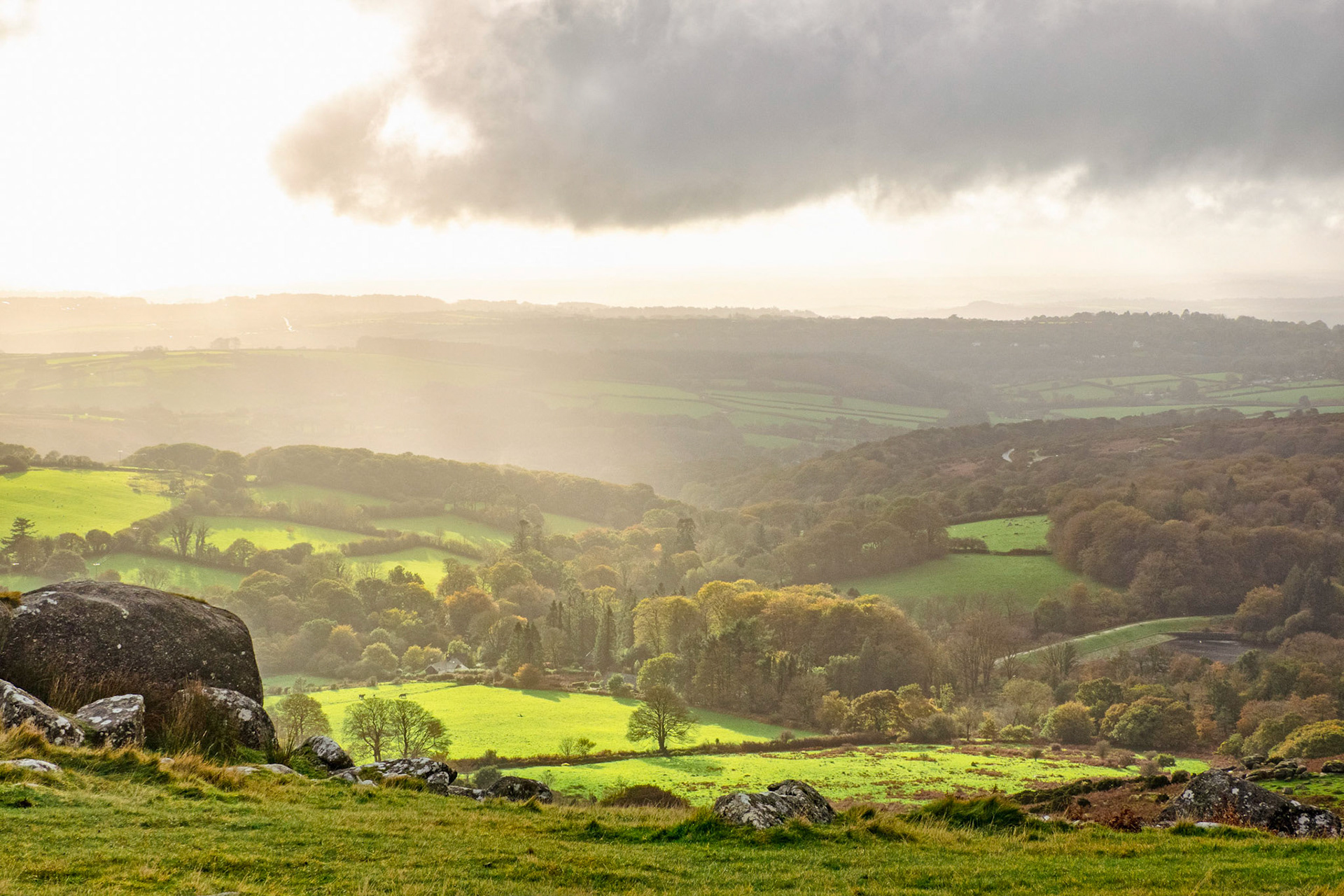 Unexpected sunlight from the top of Sheepstor