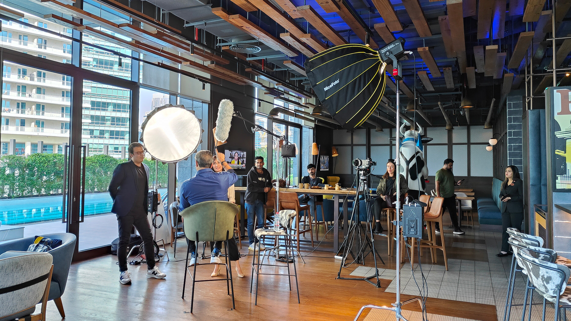 Shooting an interview with Wasim Akram