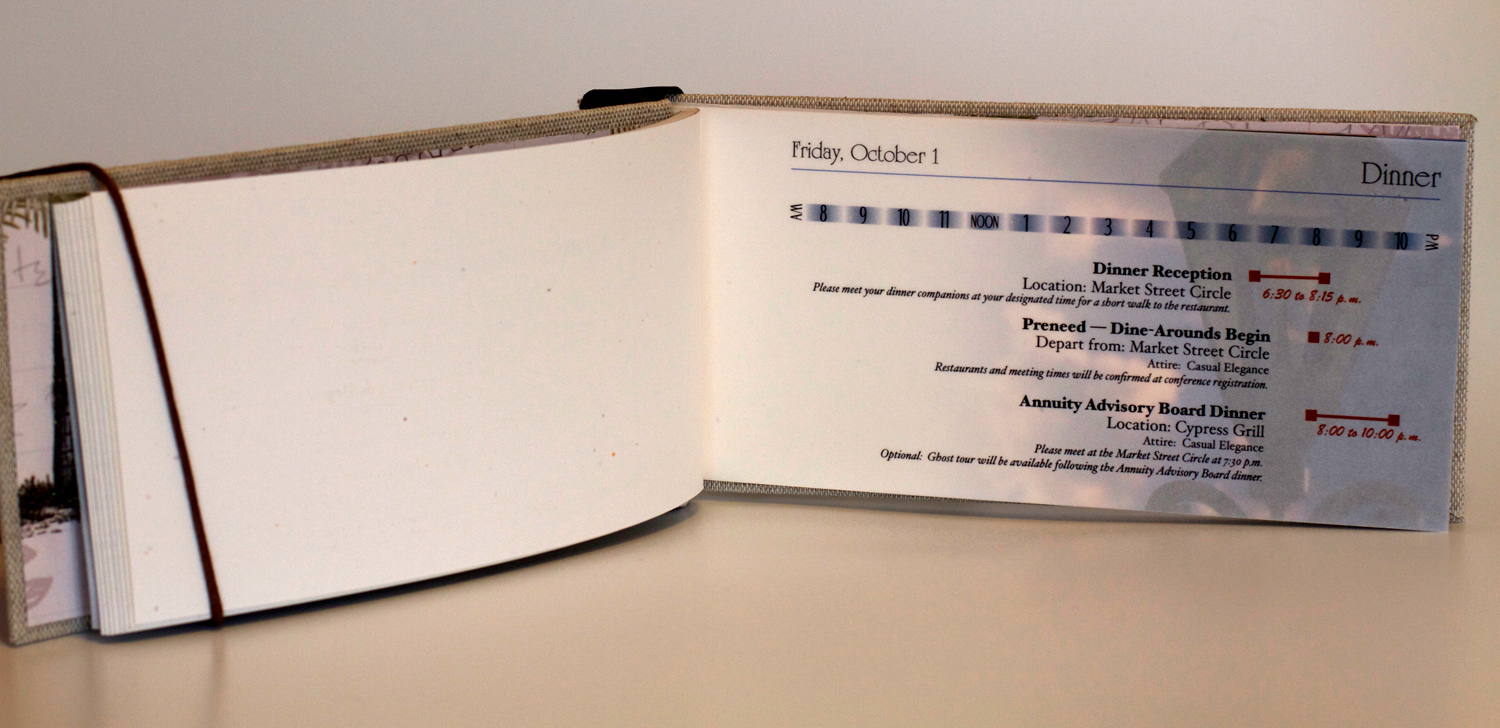 Inside of Agenda book showing page with overlay