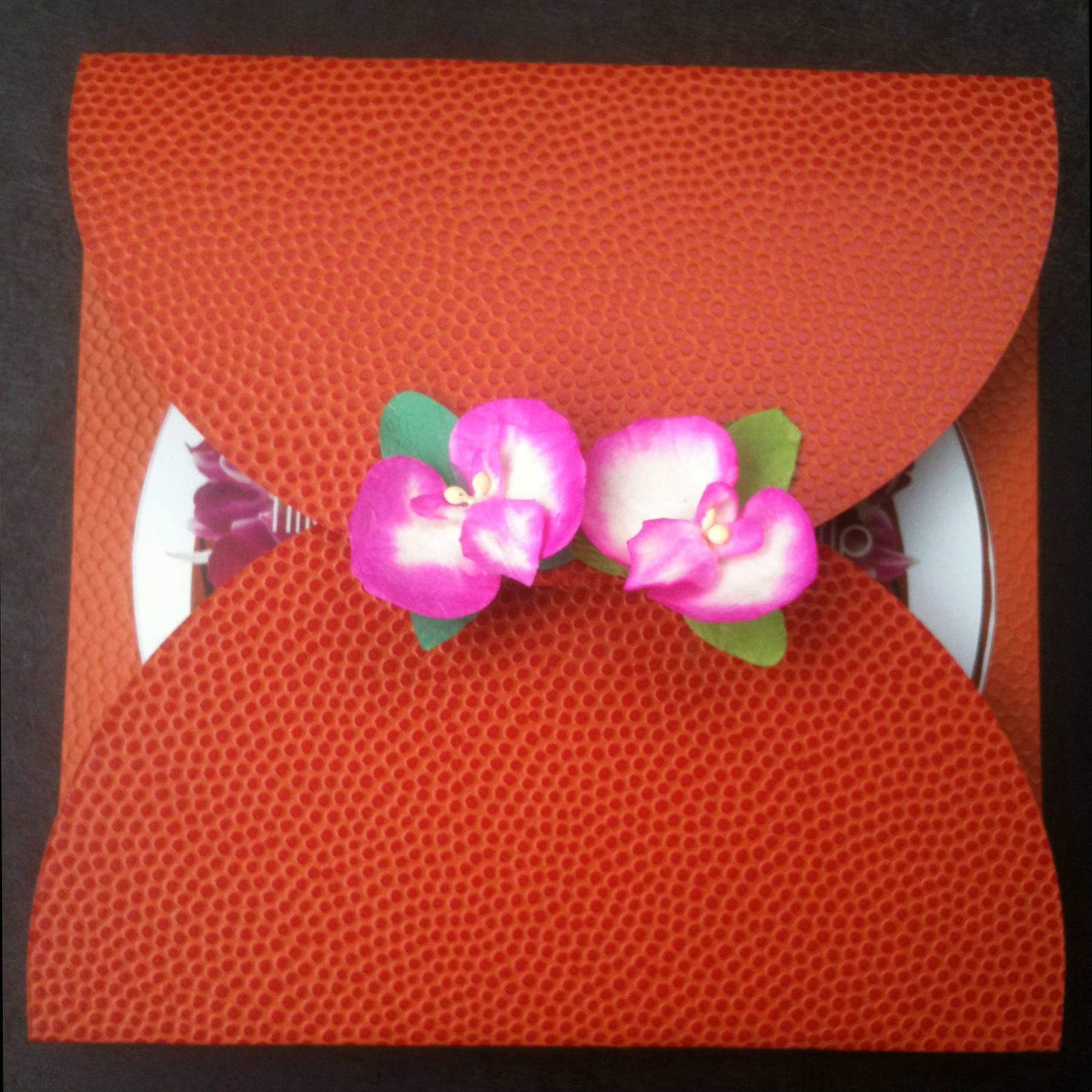 Basketball folder with handmade paper orchids