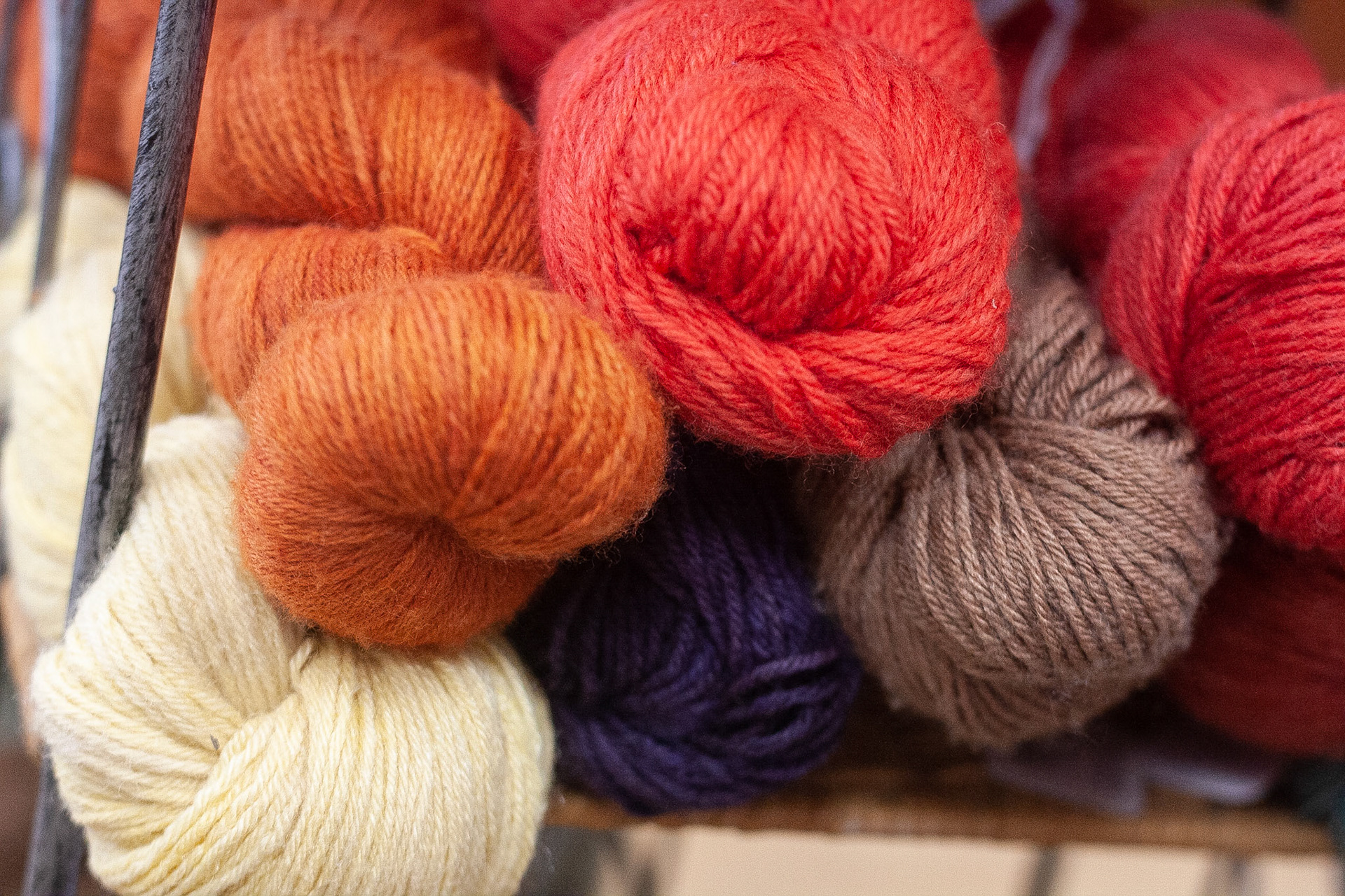 Handy-dyed and spun yarn at the GCVM museum shop. Color day