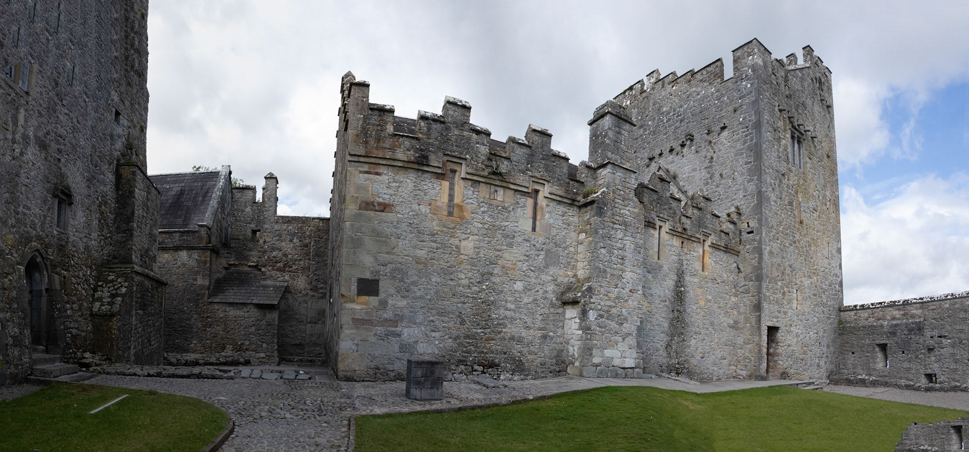 Cahir Castle hall and northwest tower in inner ward