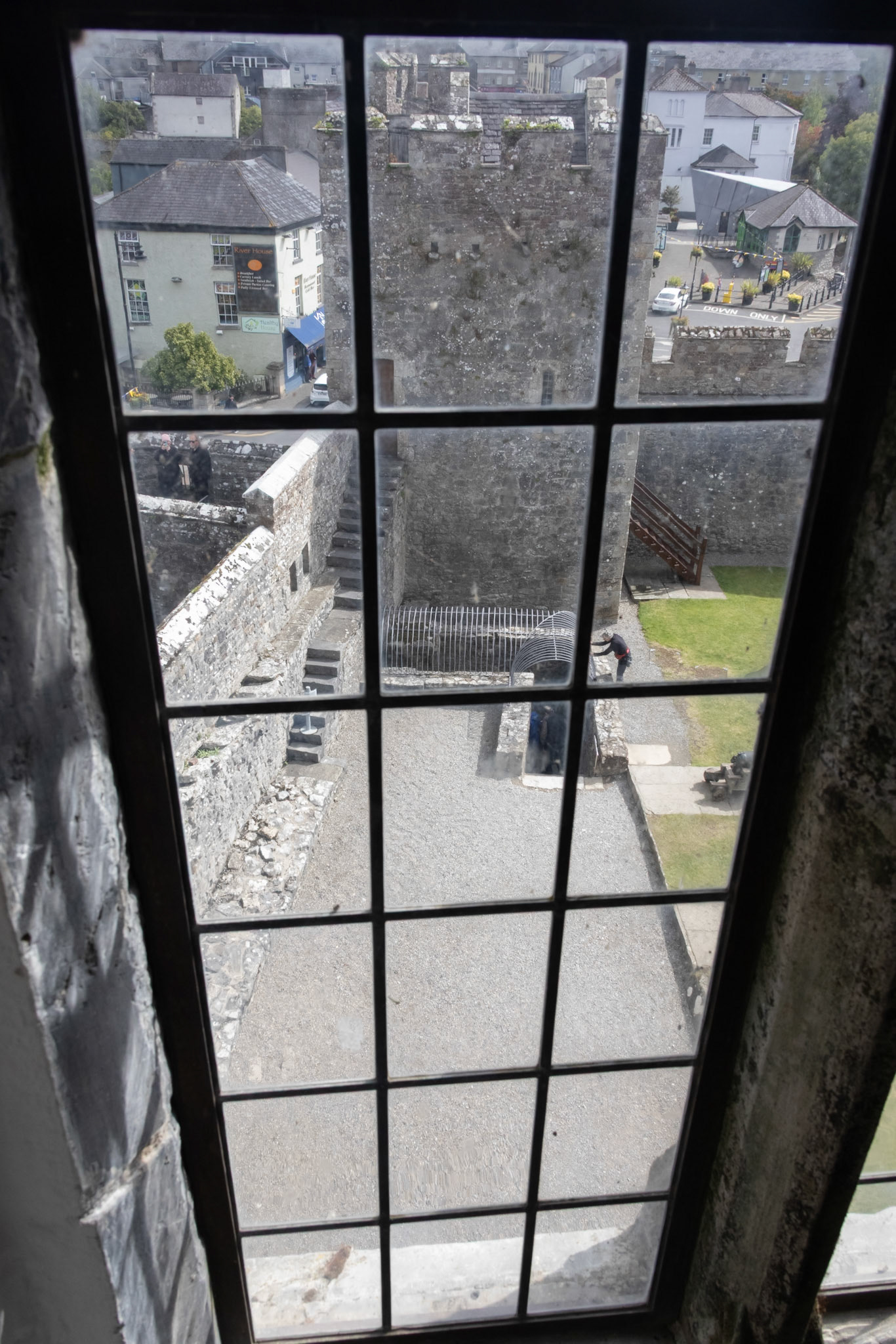 Cahir castle view from northwest tower, well tower to left