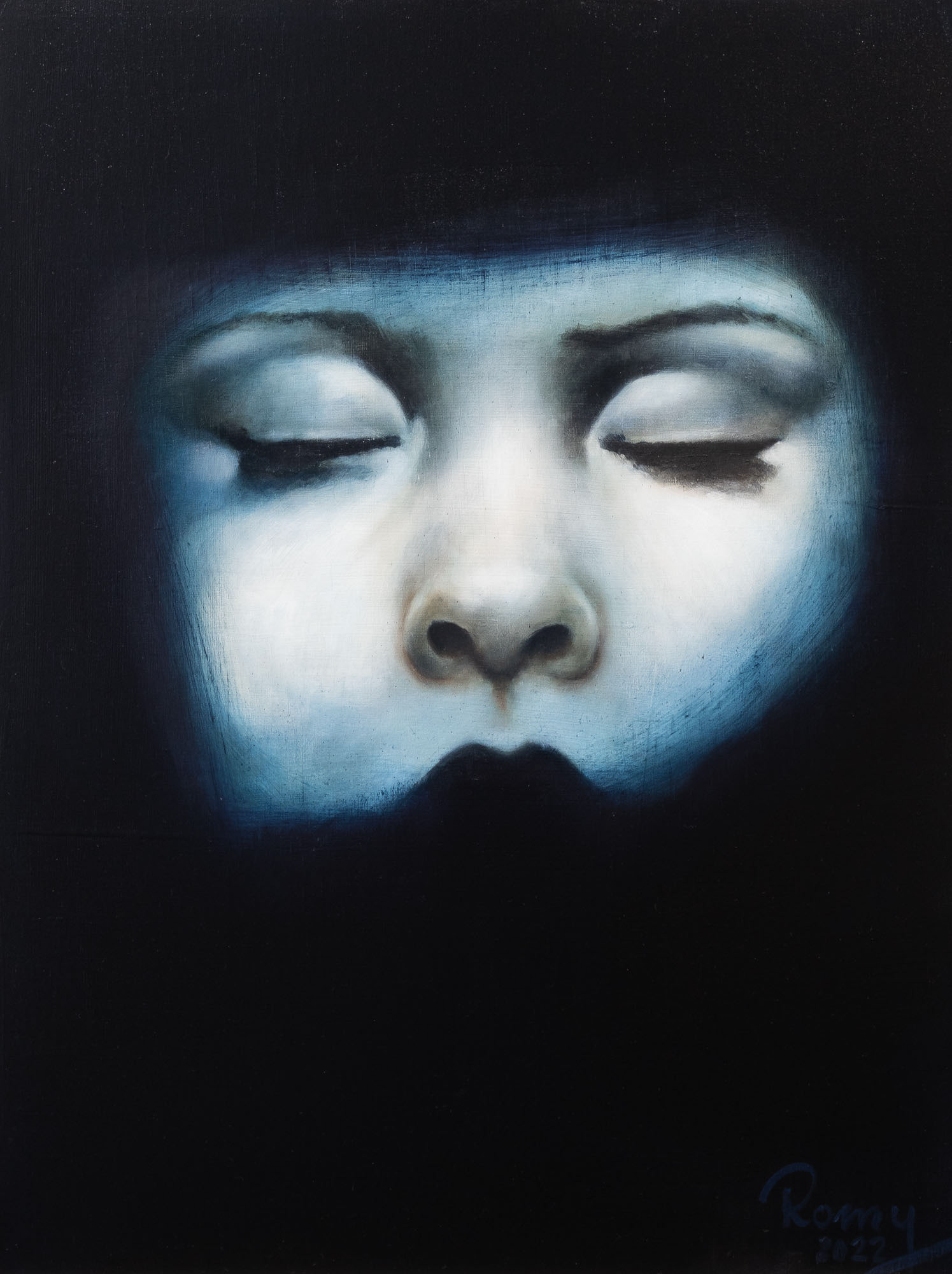 Blue 2 - 2022, 40x30cm, Öl auf Holz