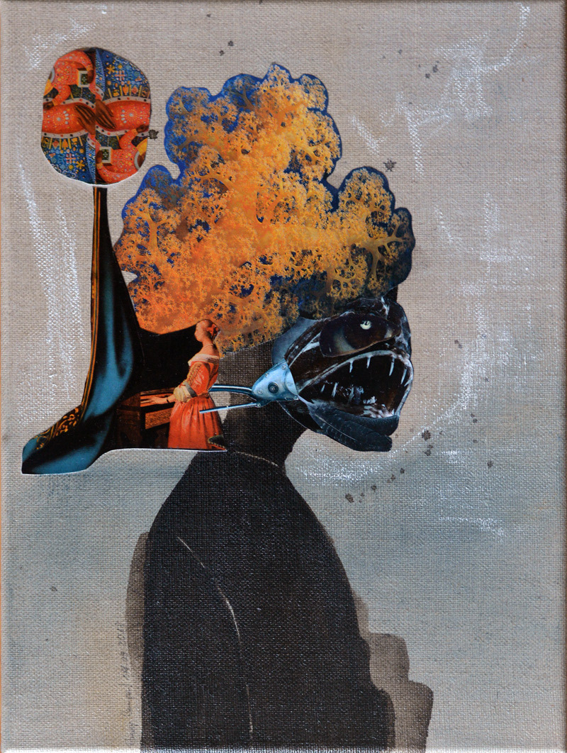 „Frequency 1“, painting and collage on canvas. 15,74x11,81" (40x30cm)