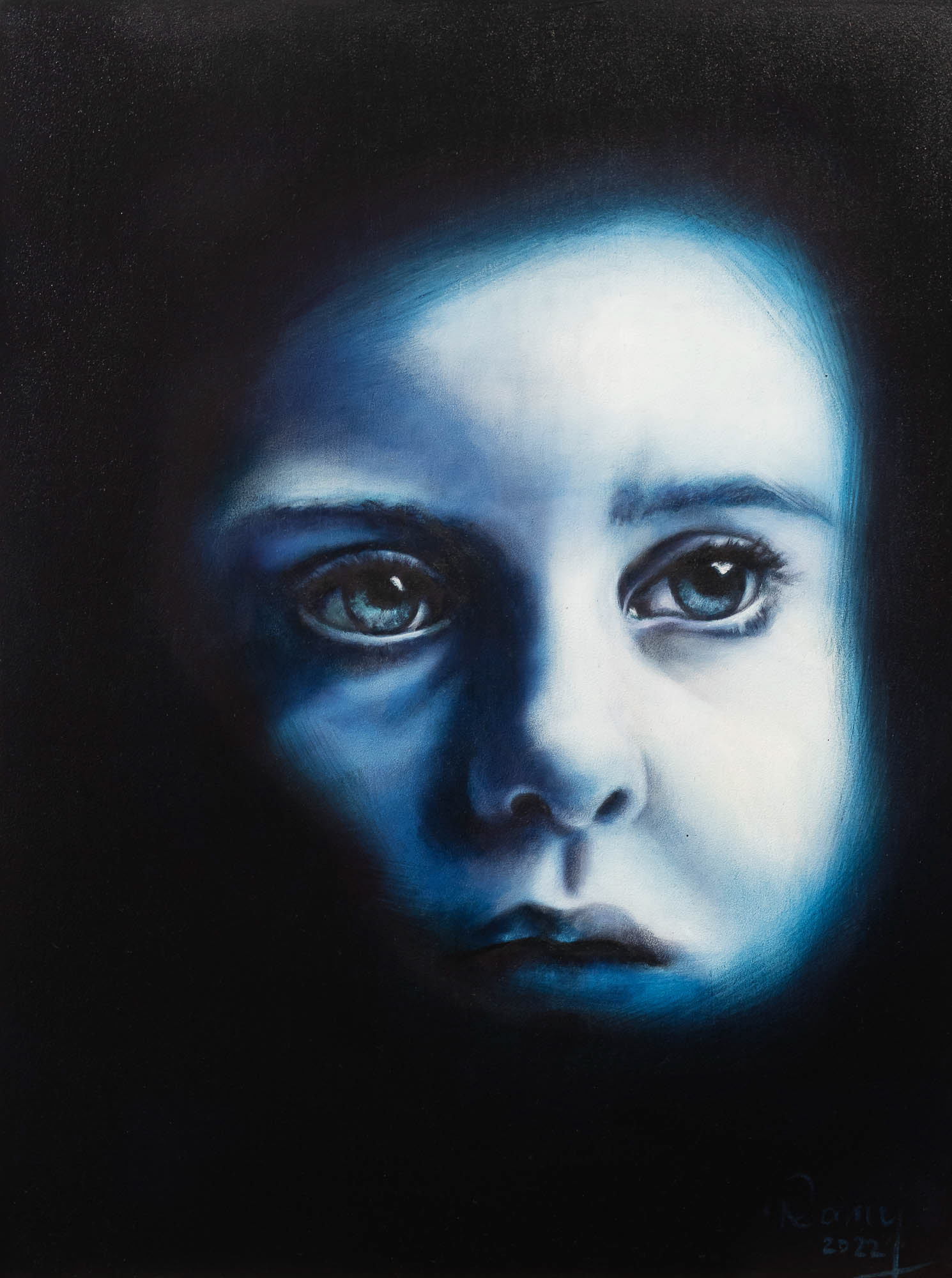 Blue 1 - 2022, 40x30cm, Öl auf Holz