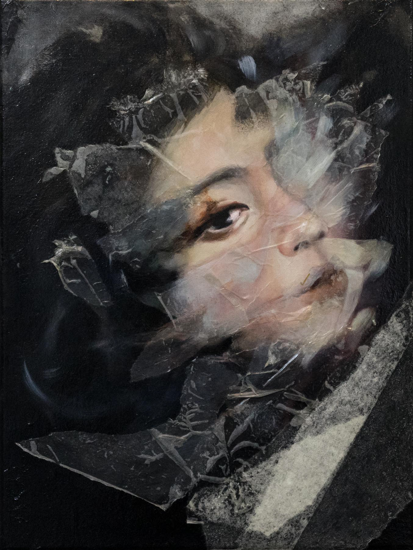 o.T., 15,75x11,81 "(40x30cm), 2019, oil and paper on canvas.