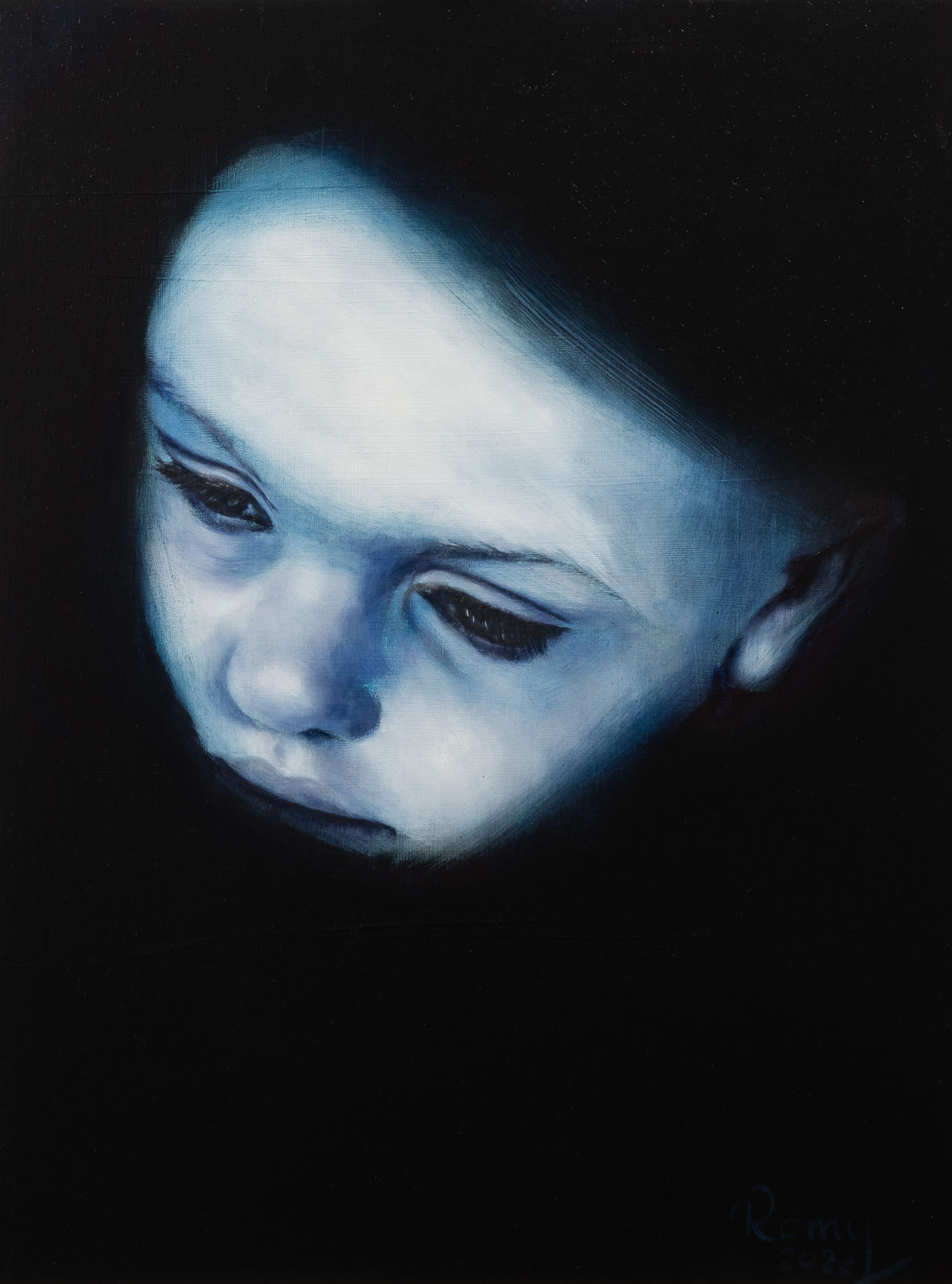 Blue 3 - 2022, 40x30cm, Öl auf Holz