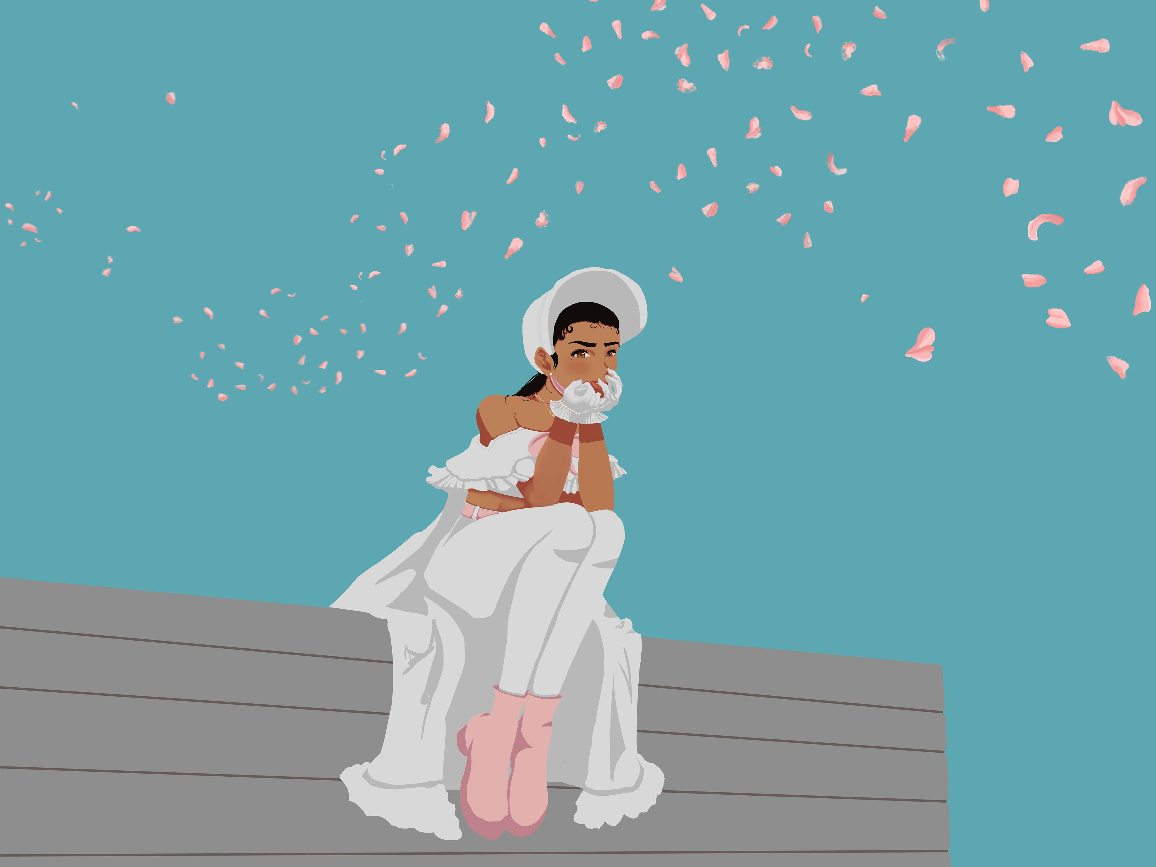 woman sitting on a ledge
