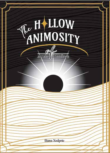 cover of the book Hollow Animosity with motifs of water, eclipses, and the sun