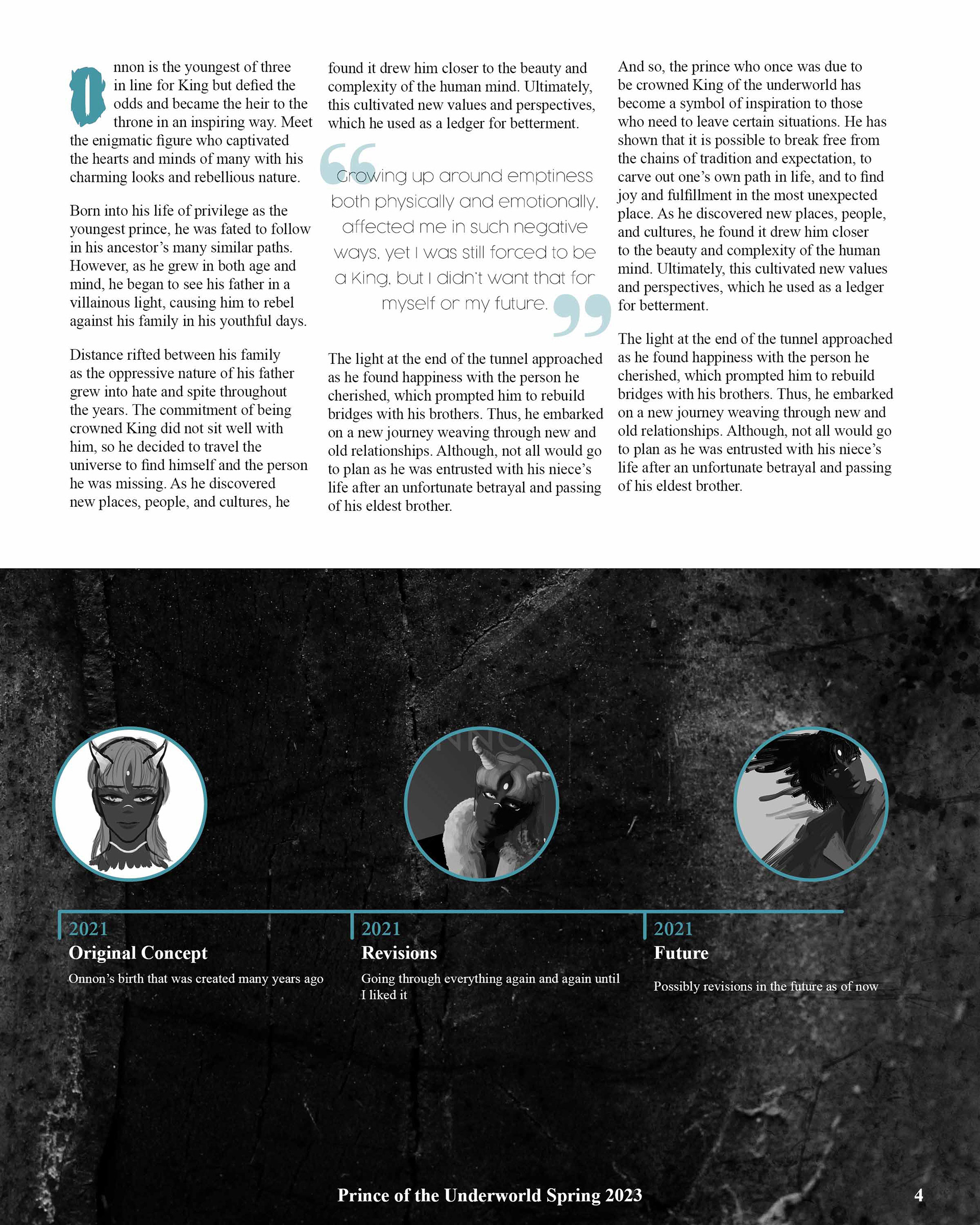 Next magazine spread page which features the article and a timeline from original concept to revisions to the future