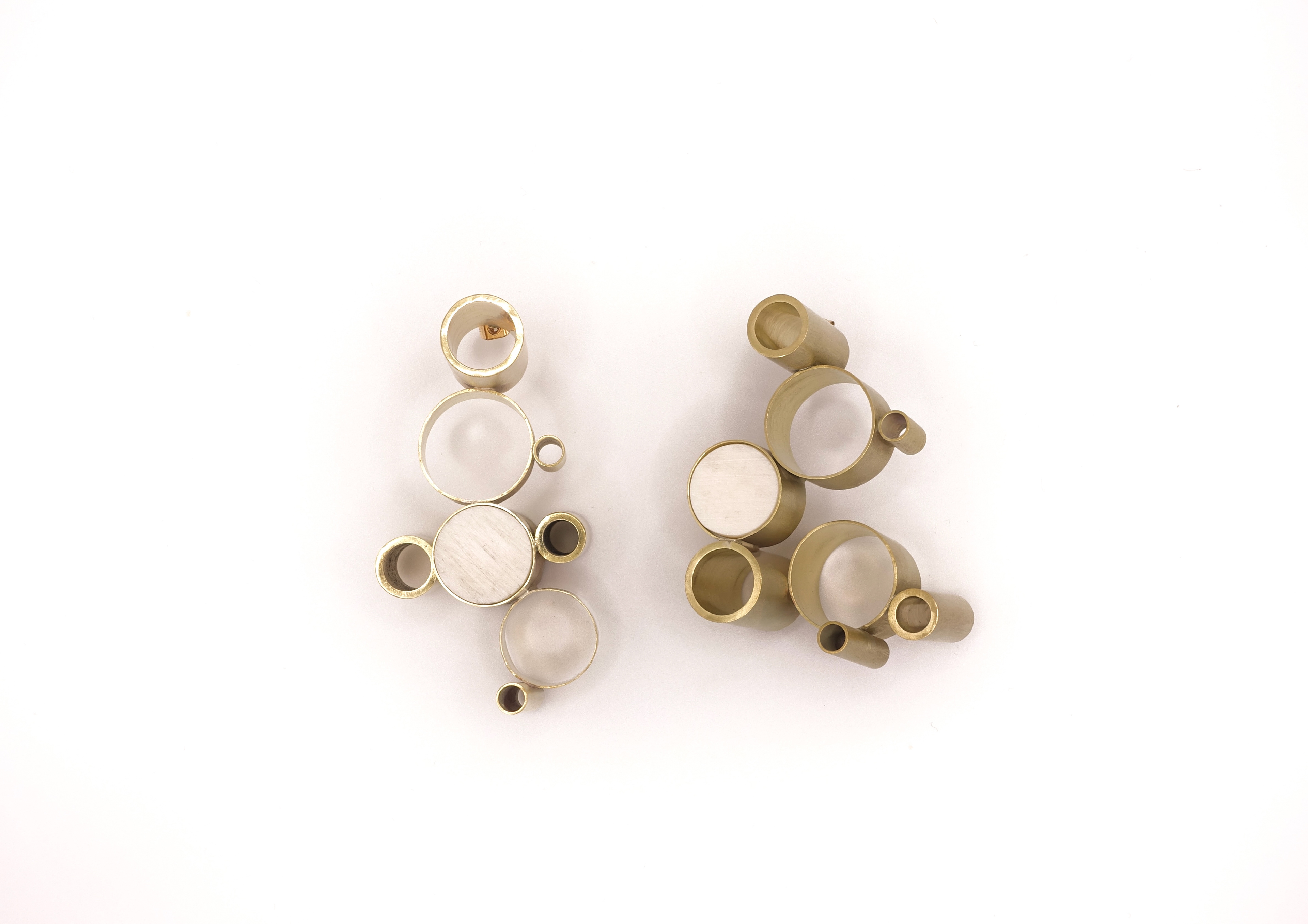 Gold plated brass, hand-carved camel bone inlay earrings