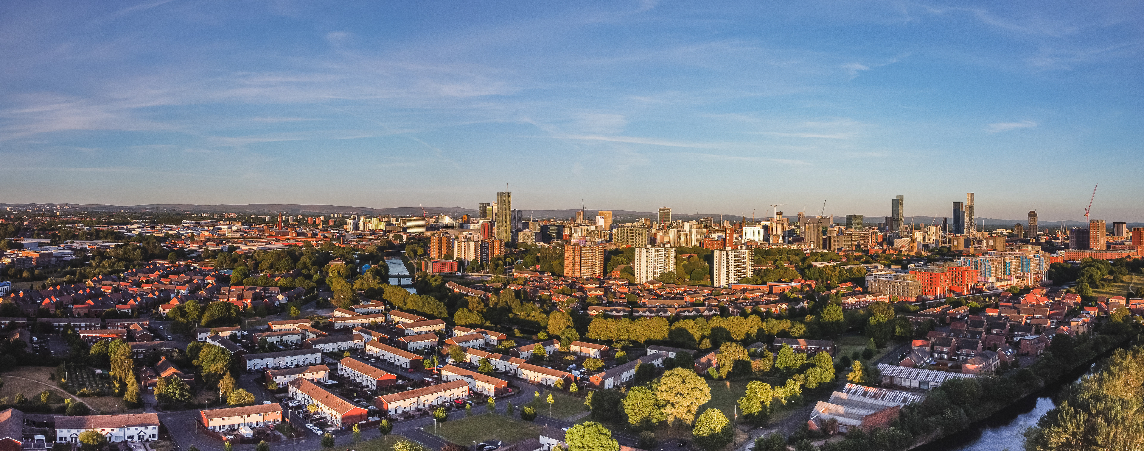Manchester city centre skyline from Peel Park
