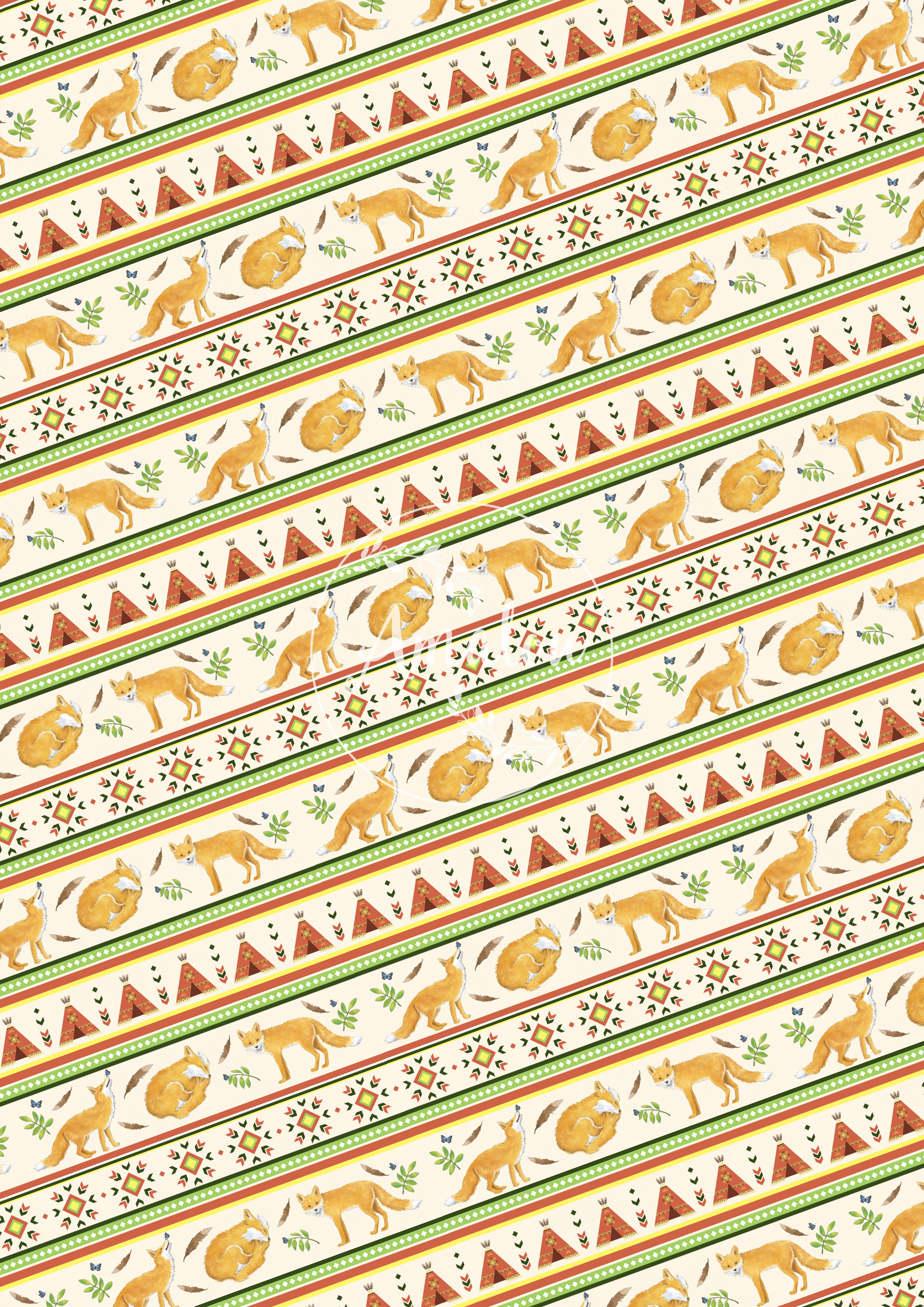 Foxes & Tipis on cream pattern