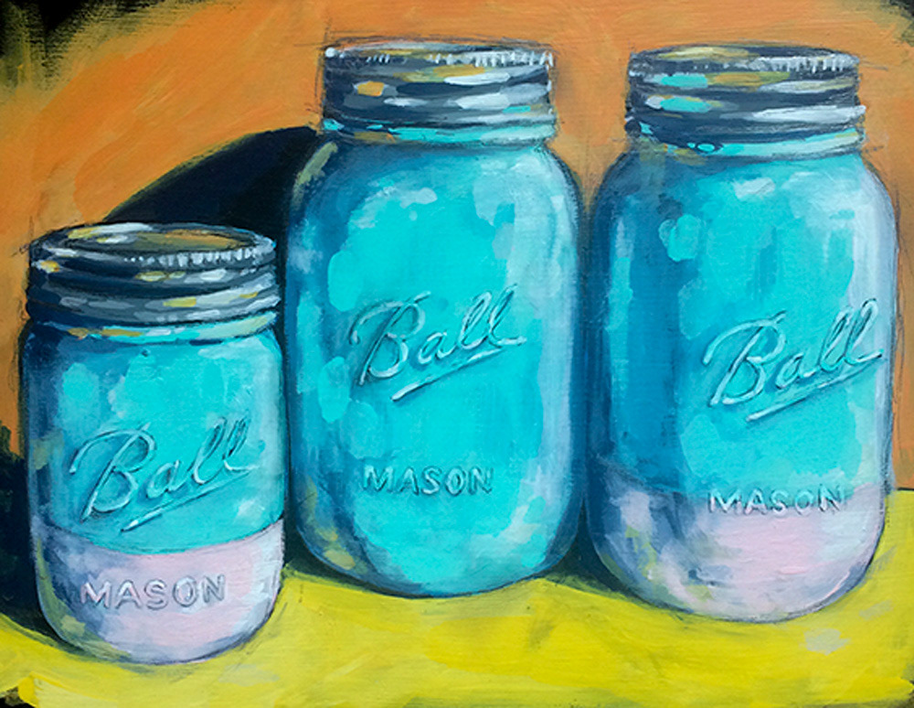 Mason Jars 4 - 17" x 11" - Acrylic on Birch Panel